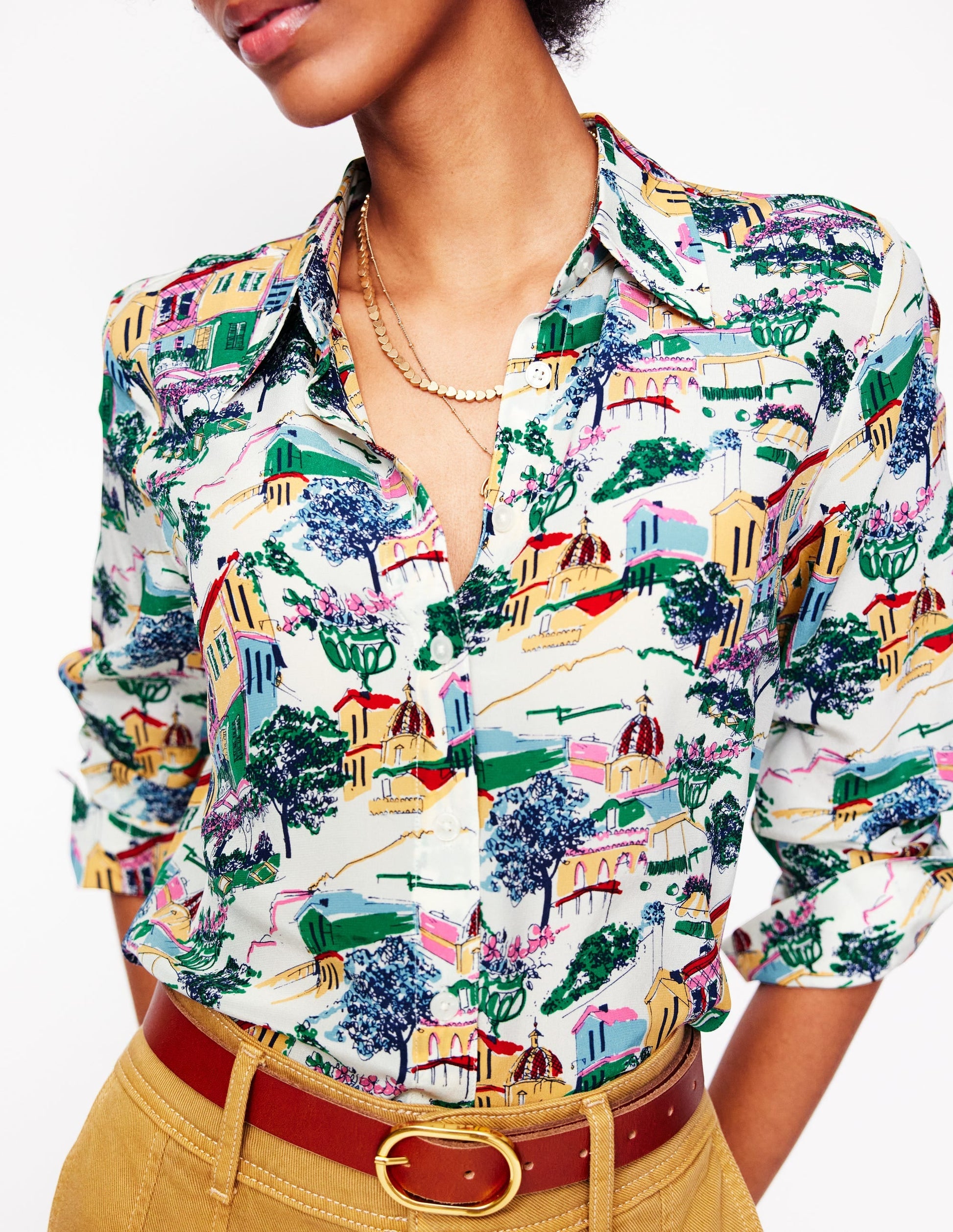 Sienna Silk Shirt-Multi, Painted Village-2