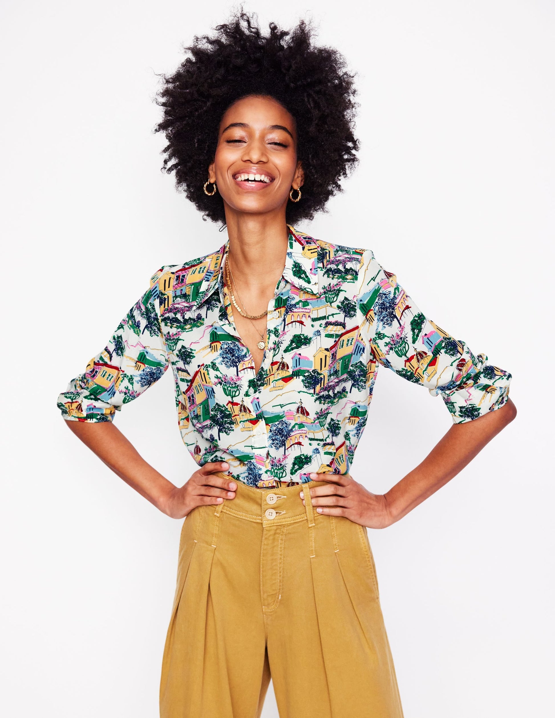 Sienna Silk Shirt-Multi, Painted Village-4