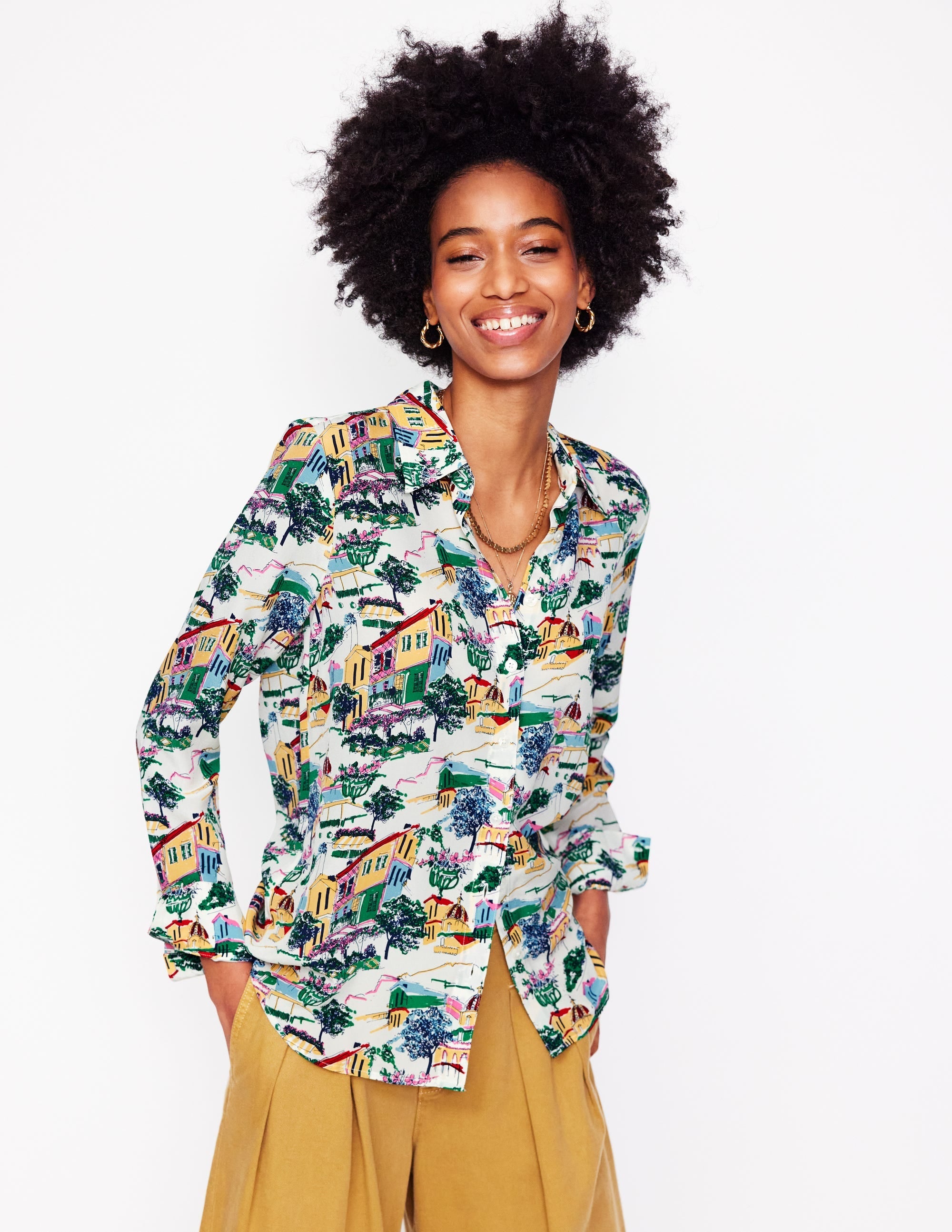 Sienna Silk Shirt-Multi, Painted Village - Image 5