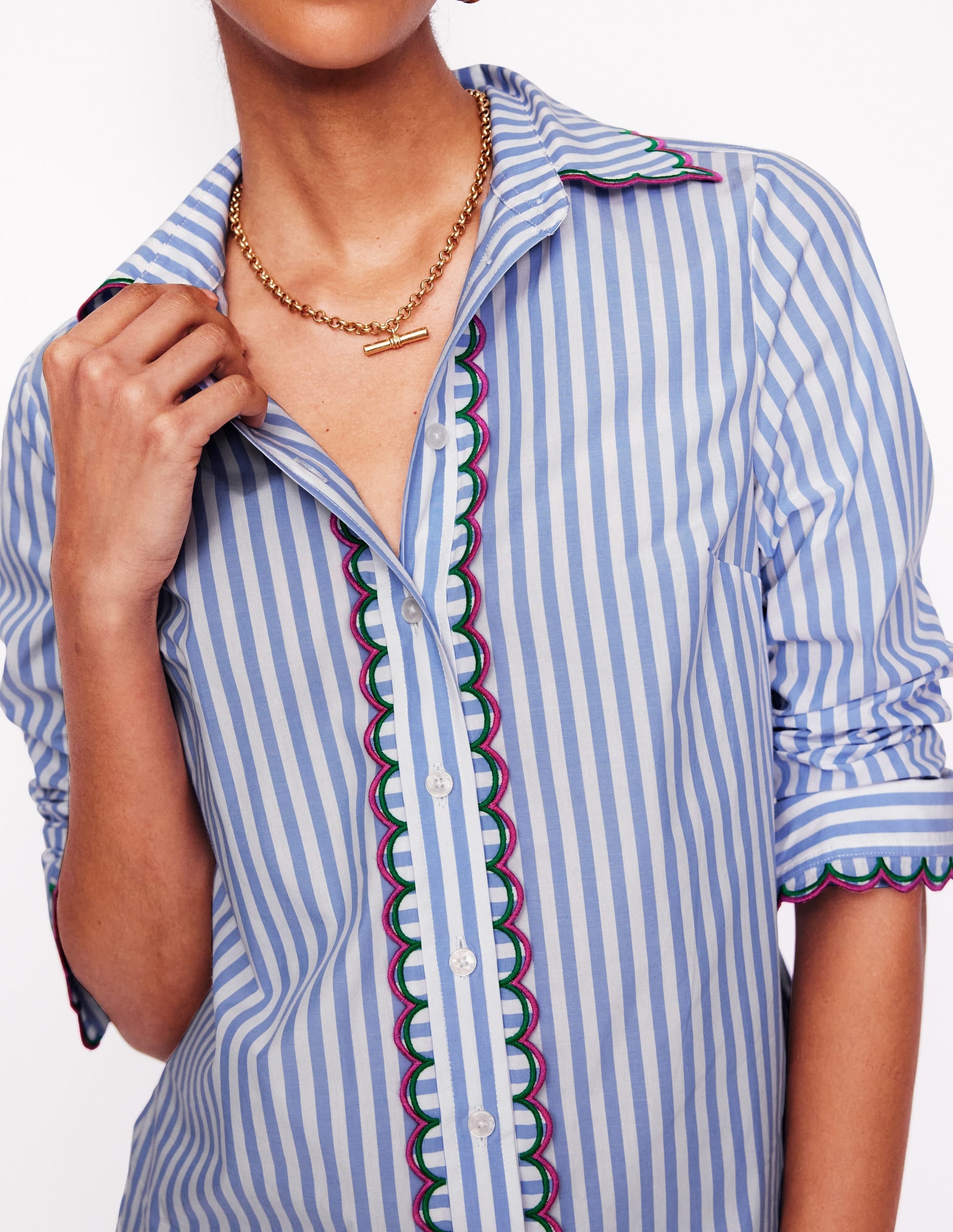Sienna Embroidered Shirt-Multi, Blue and Ivory Stripe - Image 2