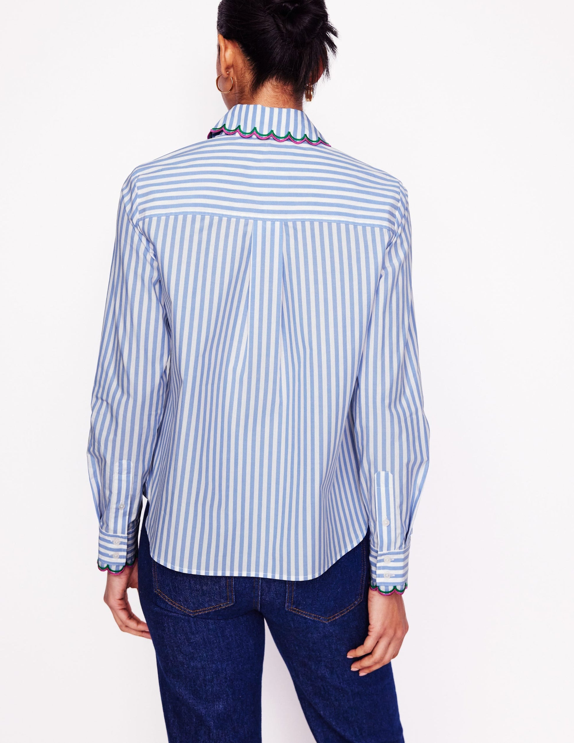 Sienna Embroidered Shirt-Multi, Blue and Ivory Stripe-3