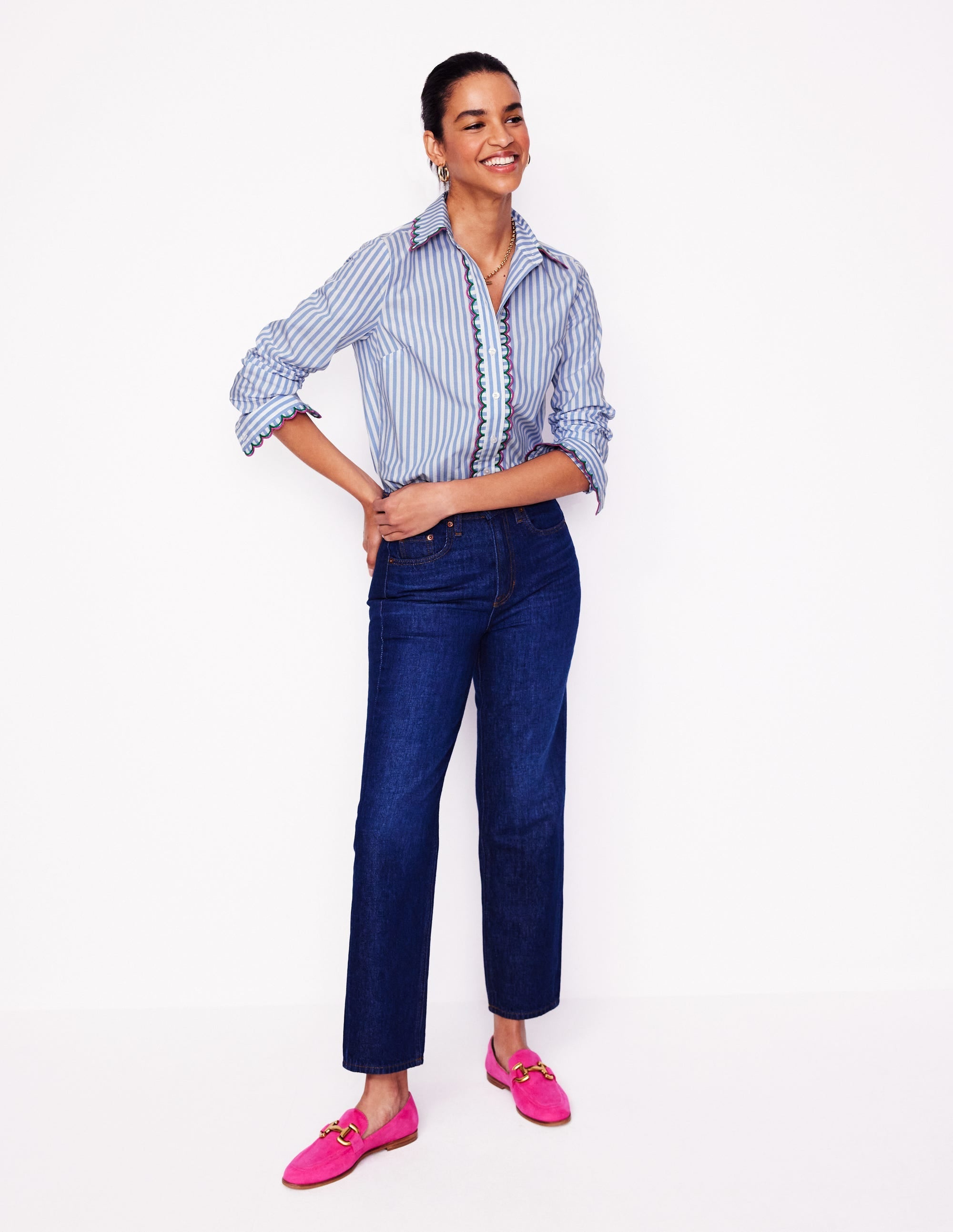 Sienna Embroidered Shirt-Multi, Blue and Ivory Stripe - Image 4