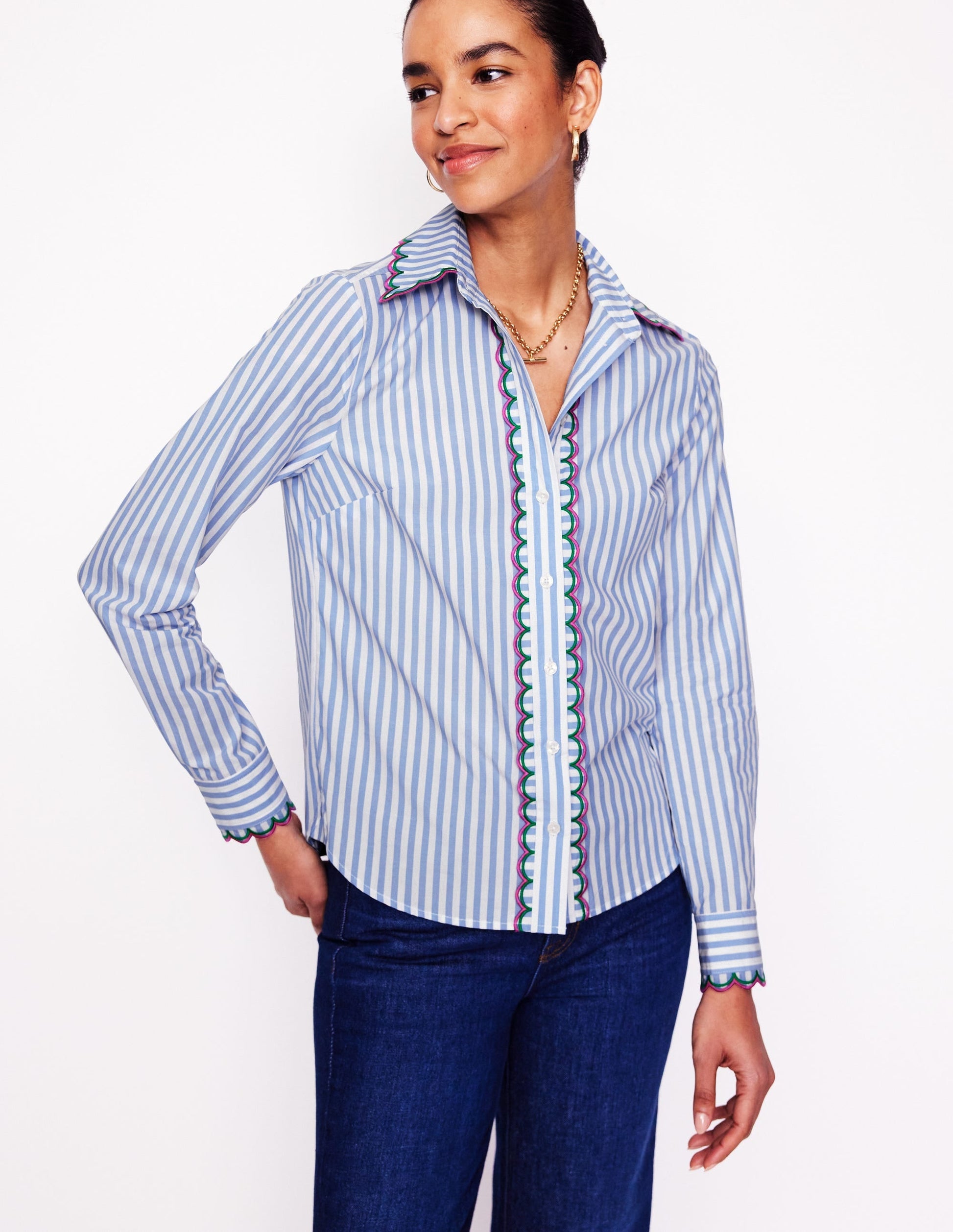 Sienna Embroidered Shirt-Multi, Blue and Ivory Stripe-5