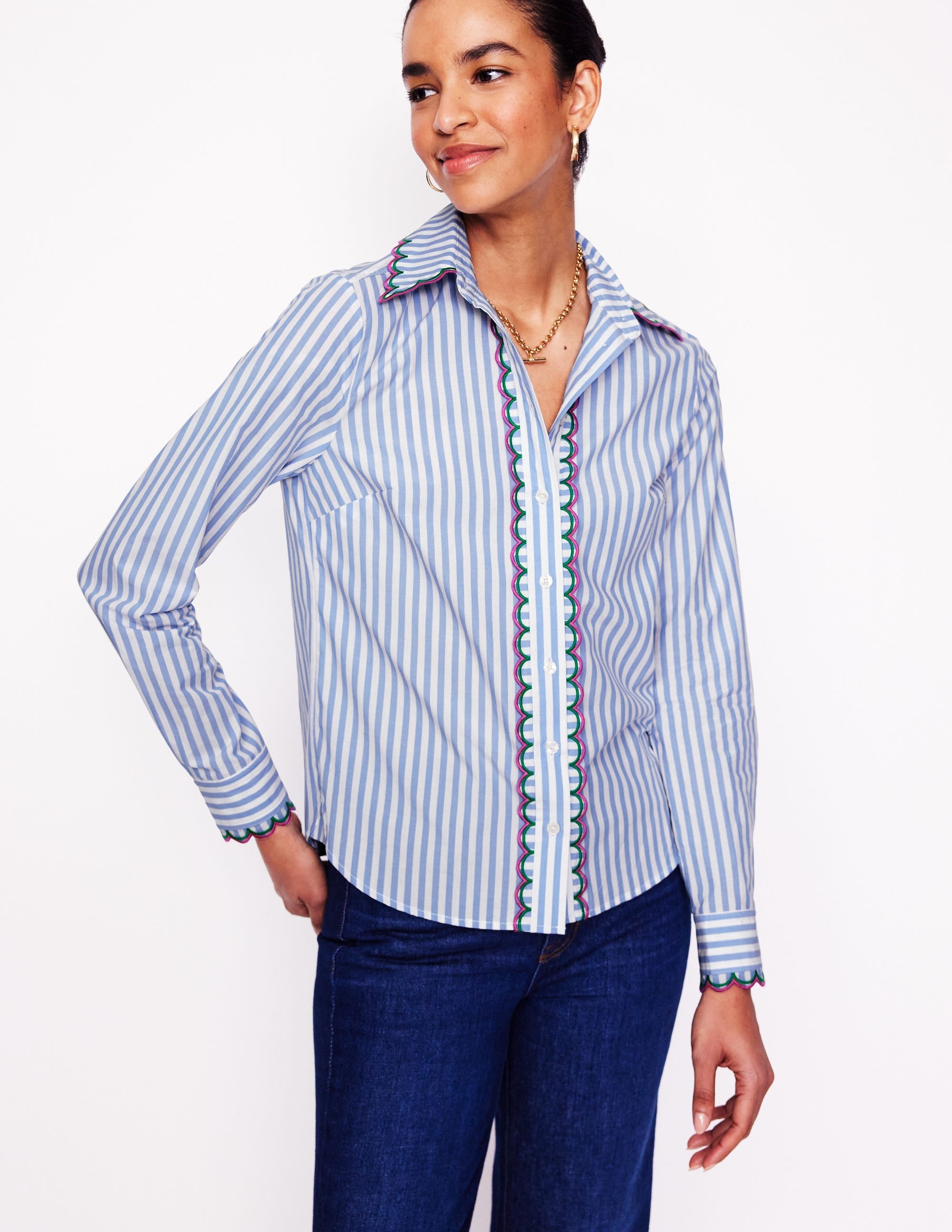 Sienna Embroidered Shirt-Multi, Blue and Ivory Stripe - Image 5