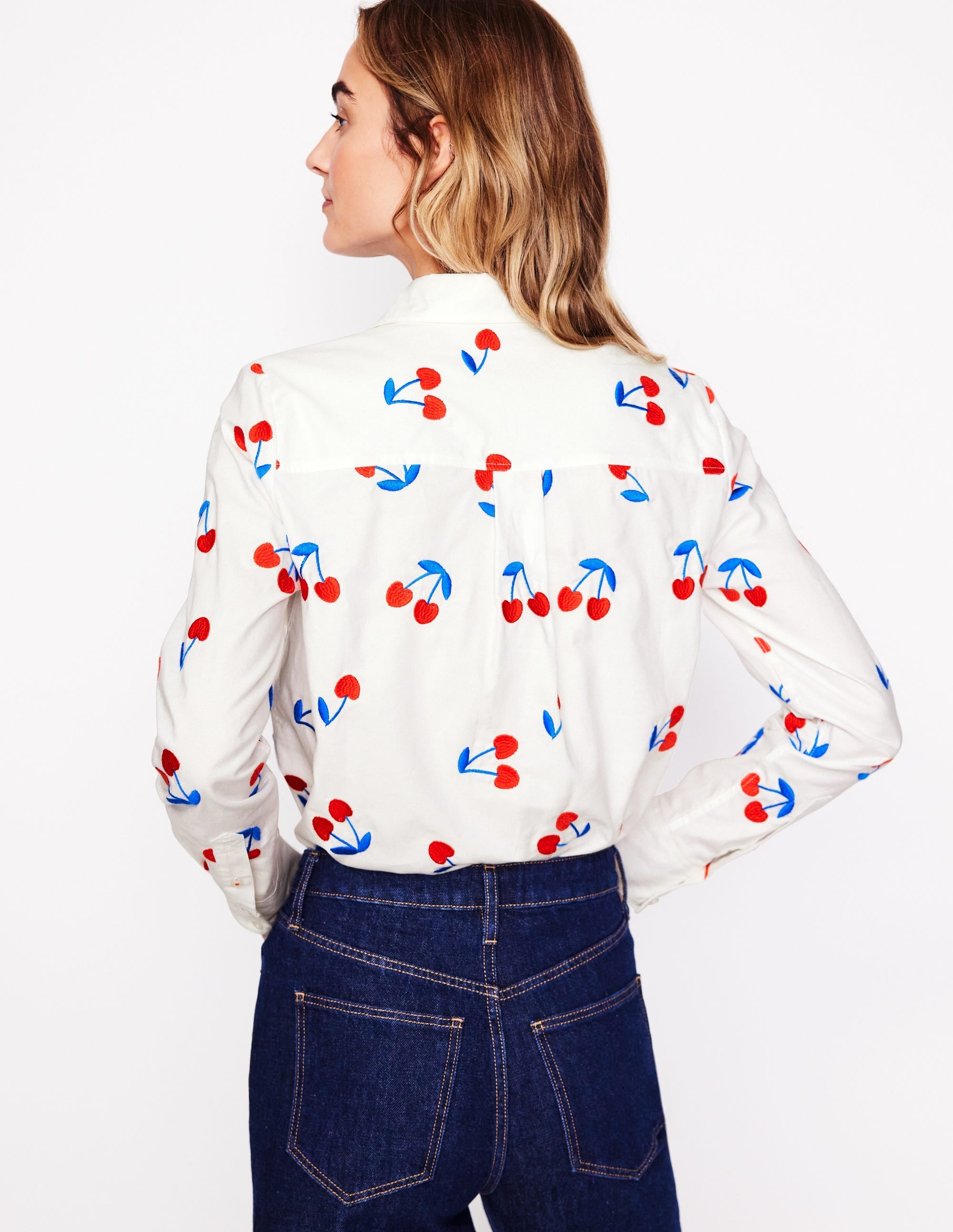 Sienna Embroidered Shirt-White, Cherries - Image 3