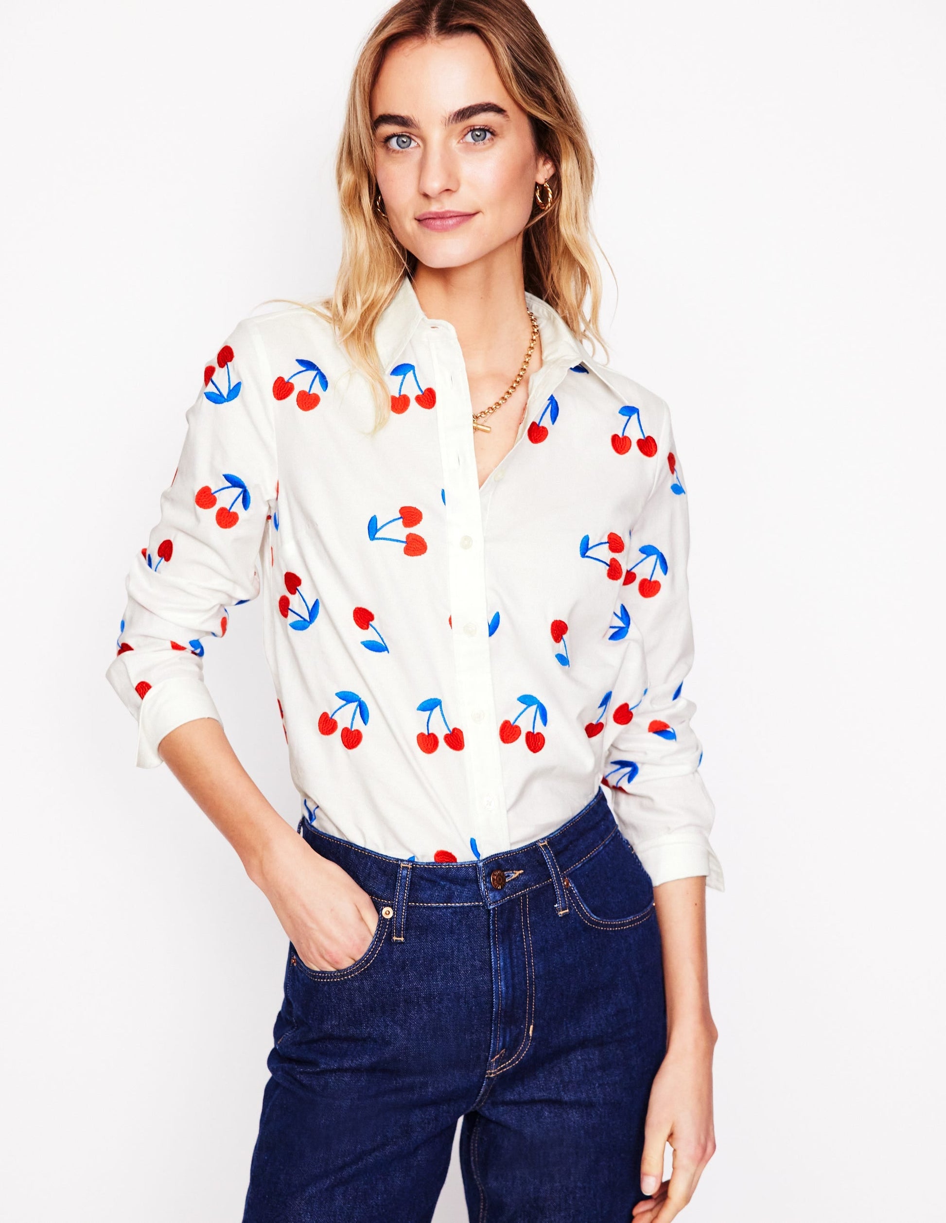 Sienna Embroidered Shirt-White, Cherries-4