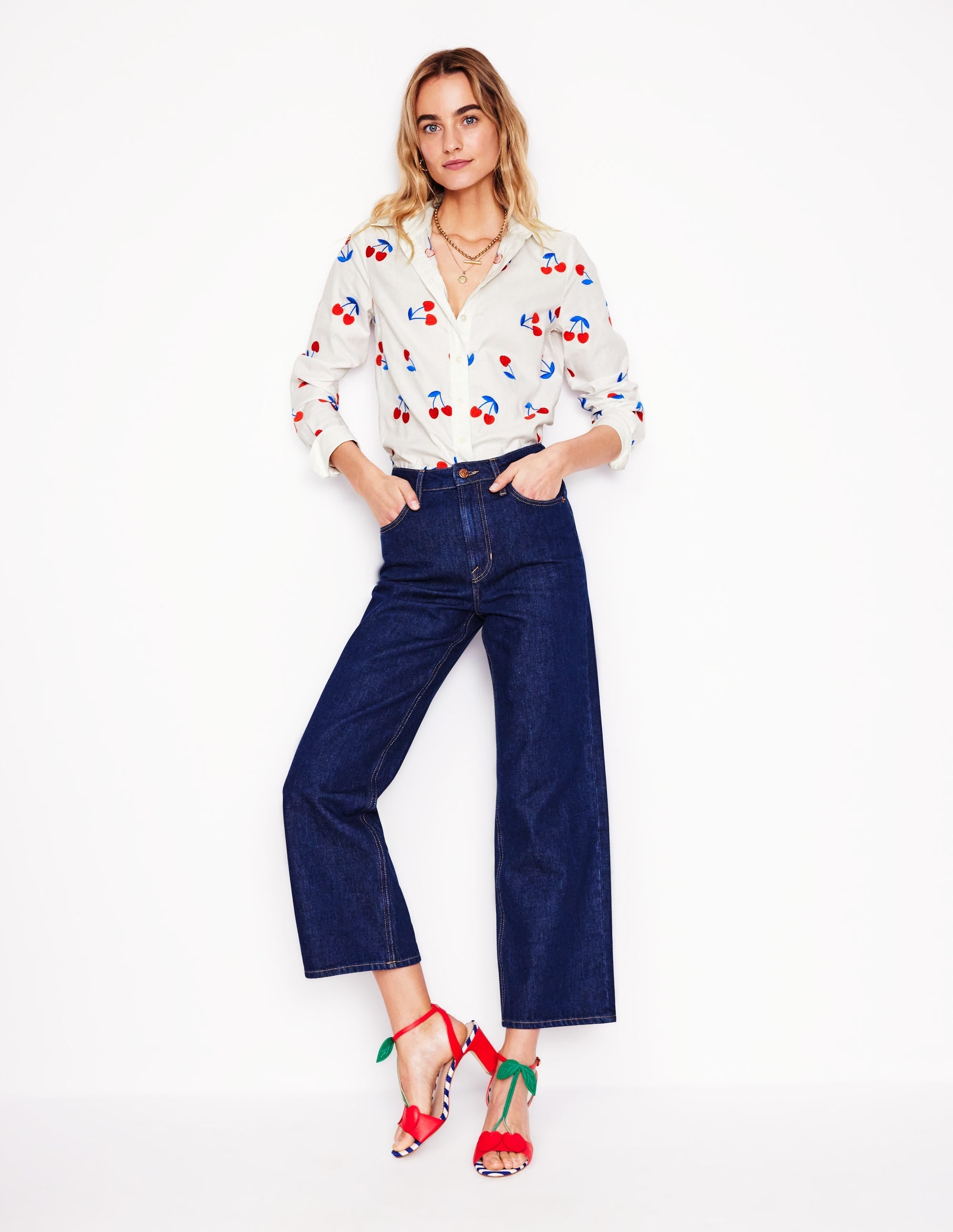 Sienna Embroidered Shirt-White, Cherries - Image 5