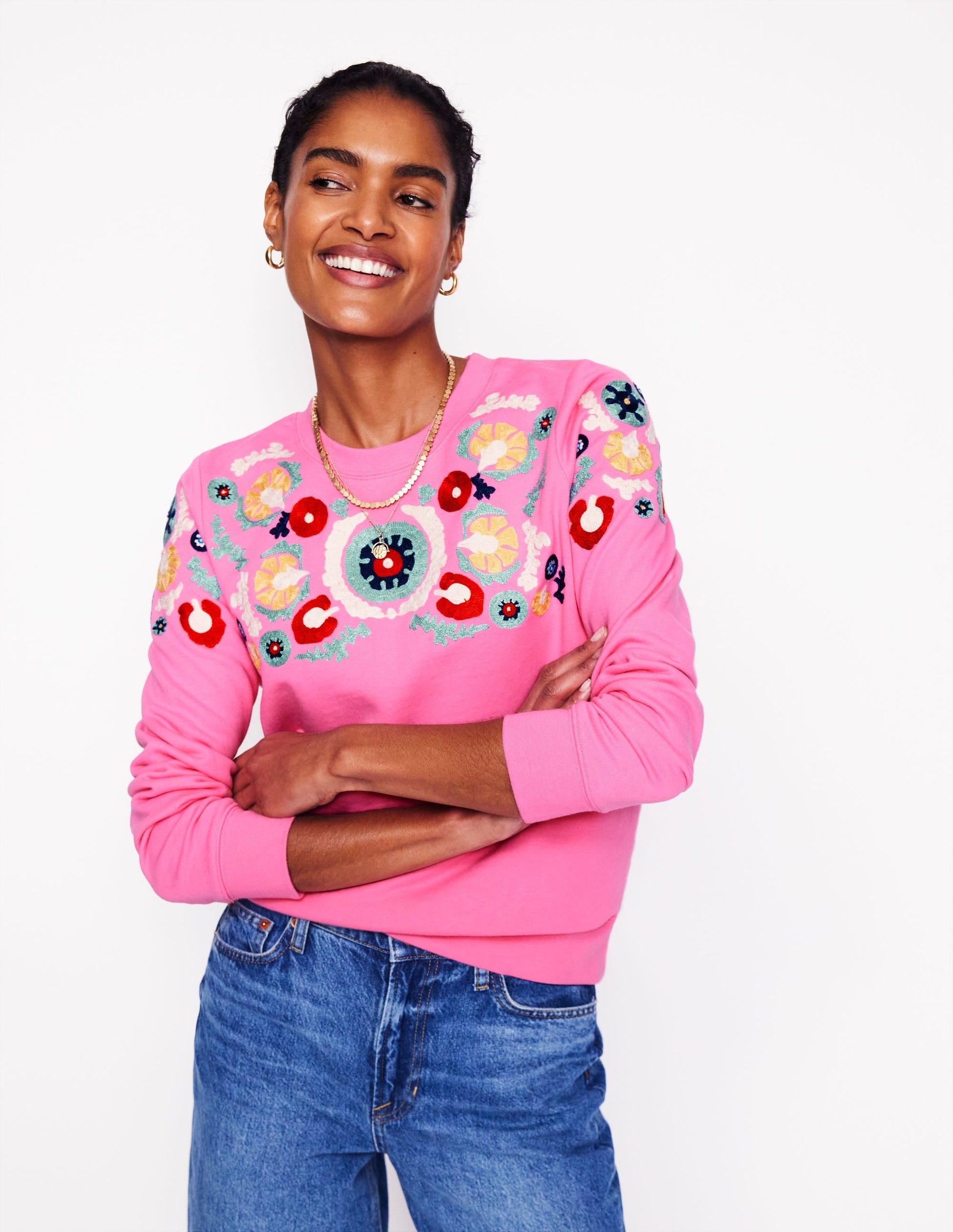 Hannah Embroidered Sweatshirt-Pink Rose-1