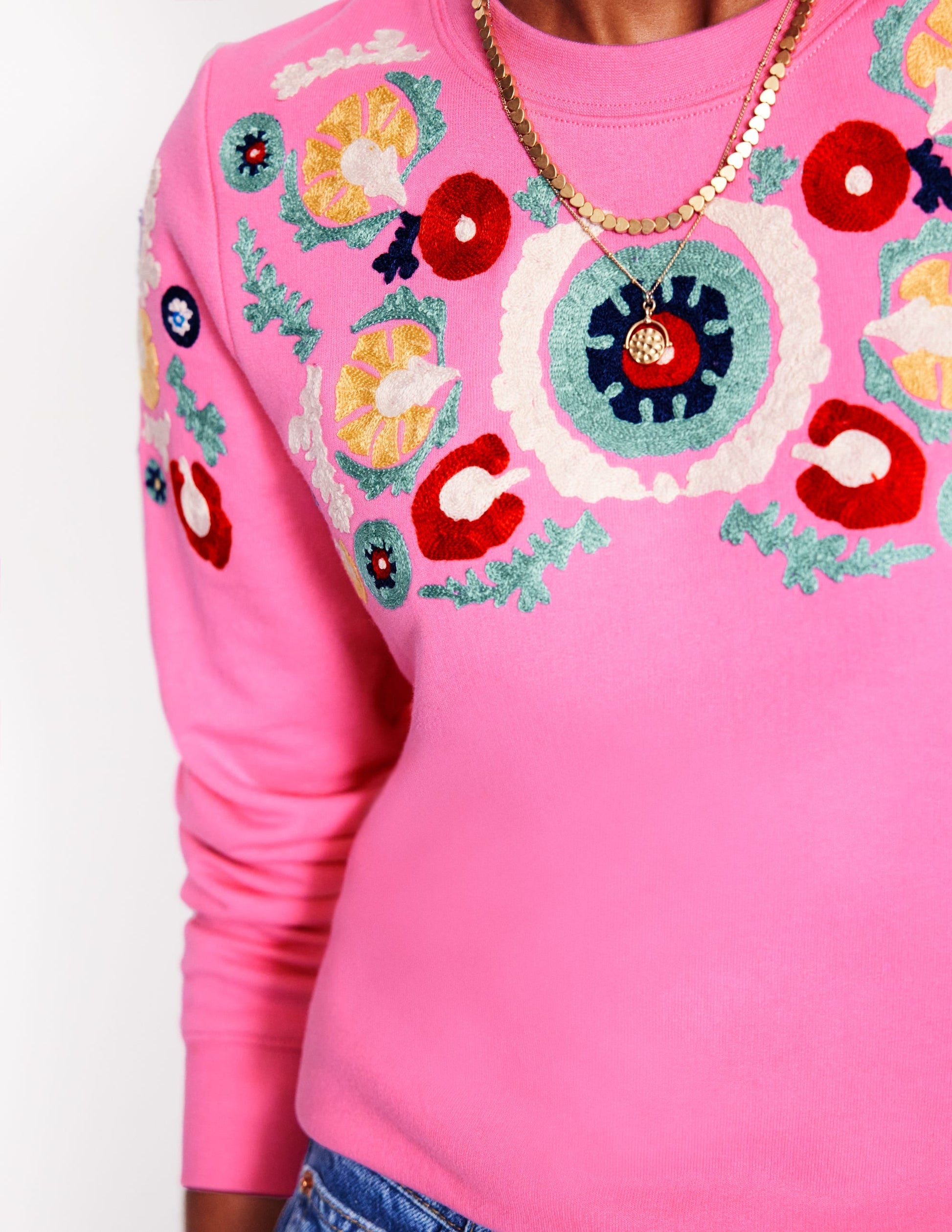 Hannah Embroidered Sweatshirt-Pink Rose-2