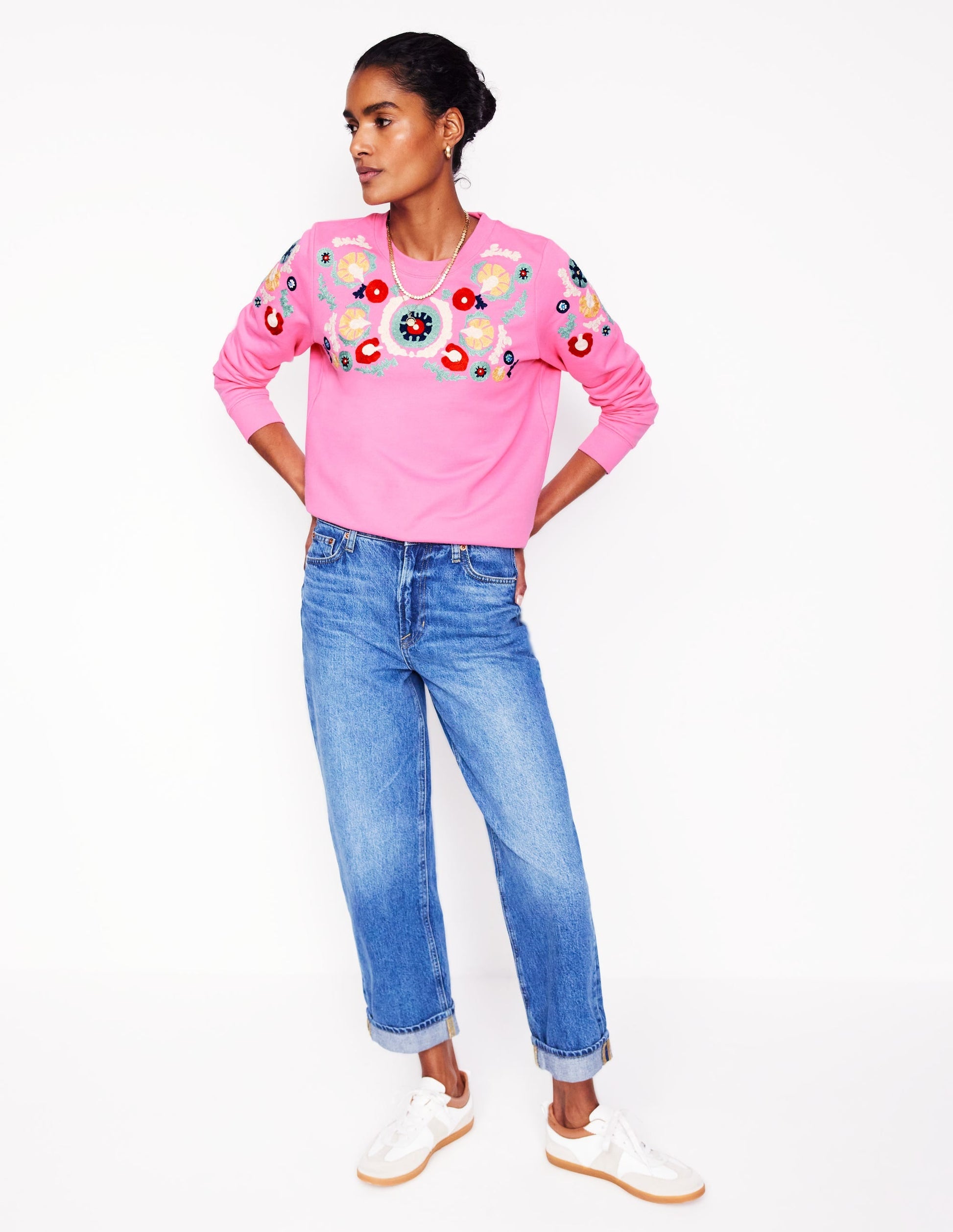 Hannah Embroidered Sweatshirt-Pink Rose-4