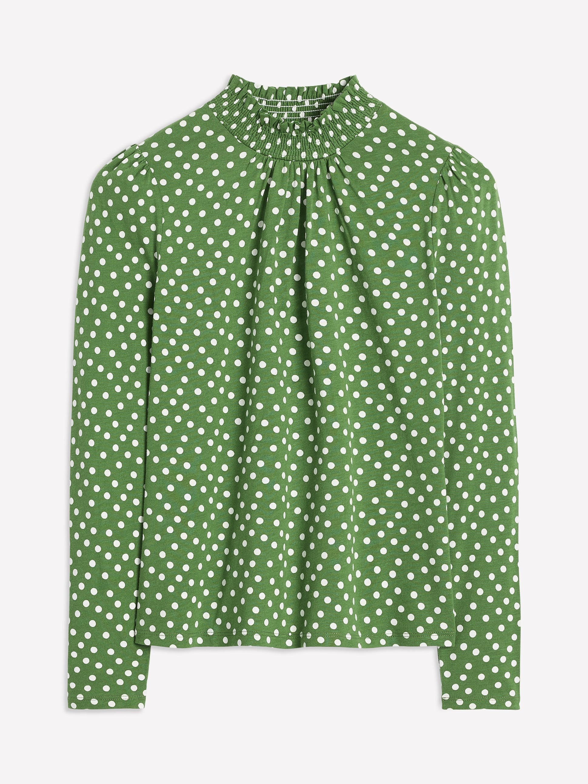 Smocked Neck Printed Top-Promenade Green, Abstract Dot - Image 5
