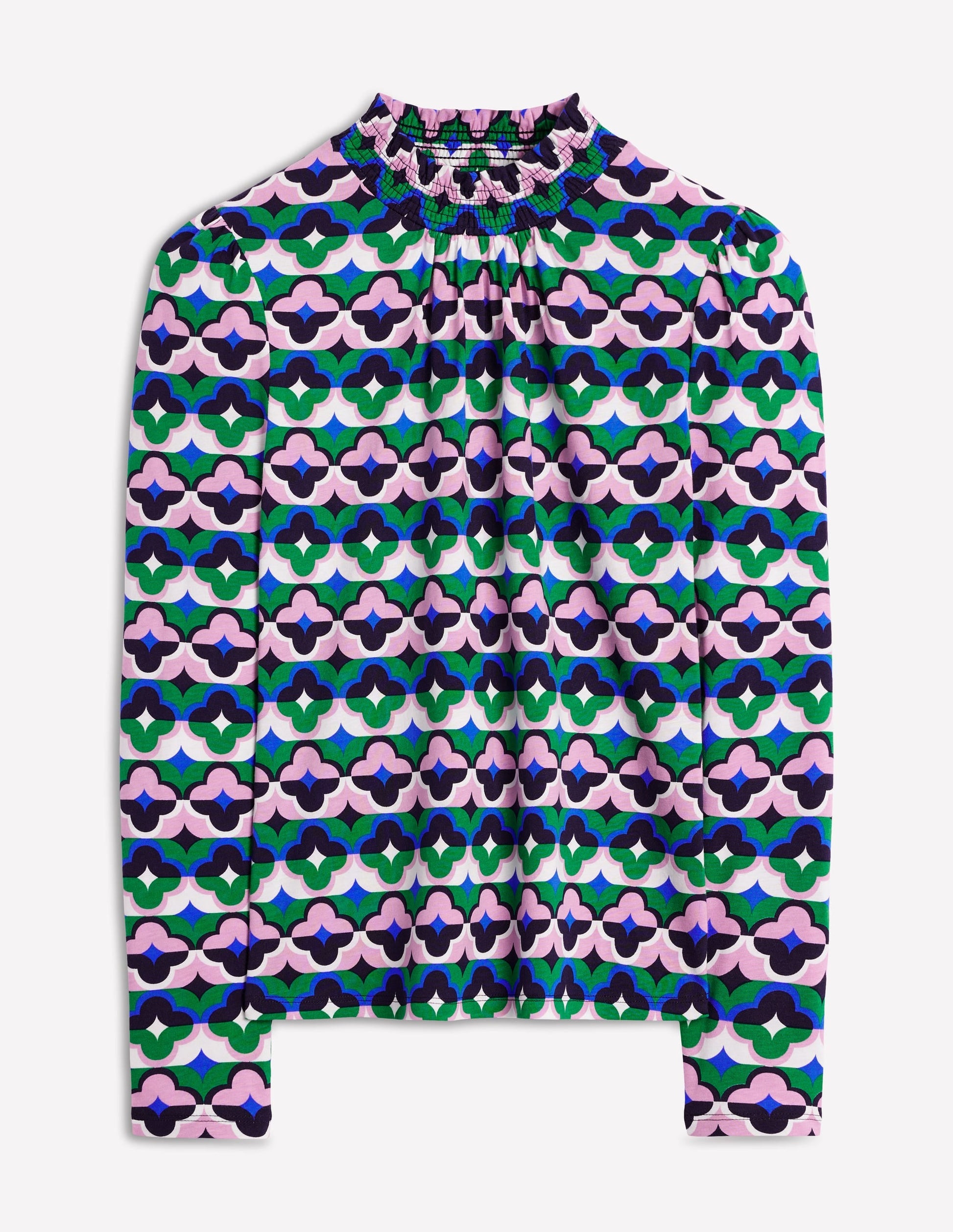 Smocked Neck Printed Top-Rich Emerald, Lucky Clover-5