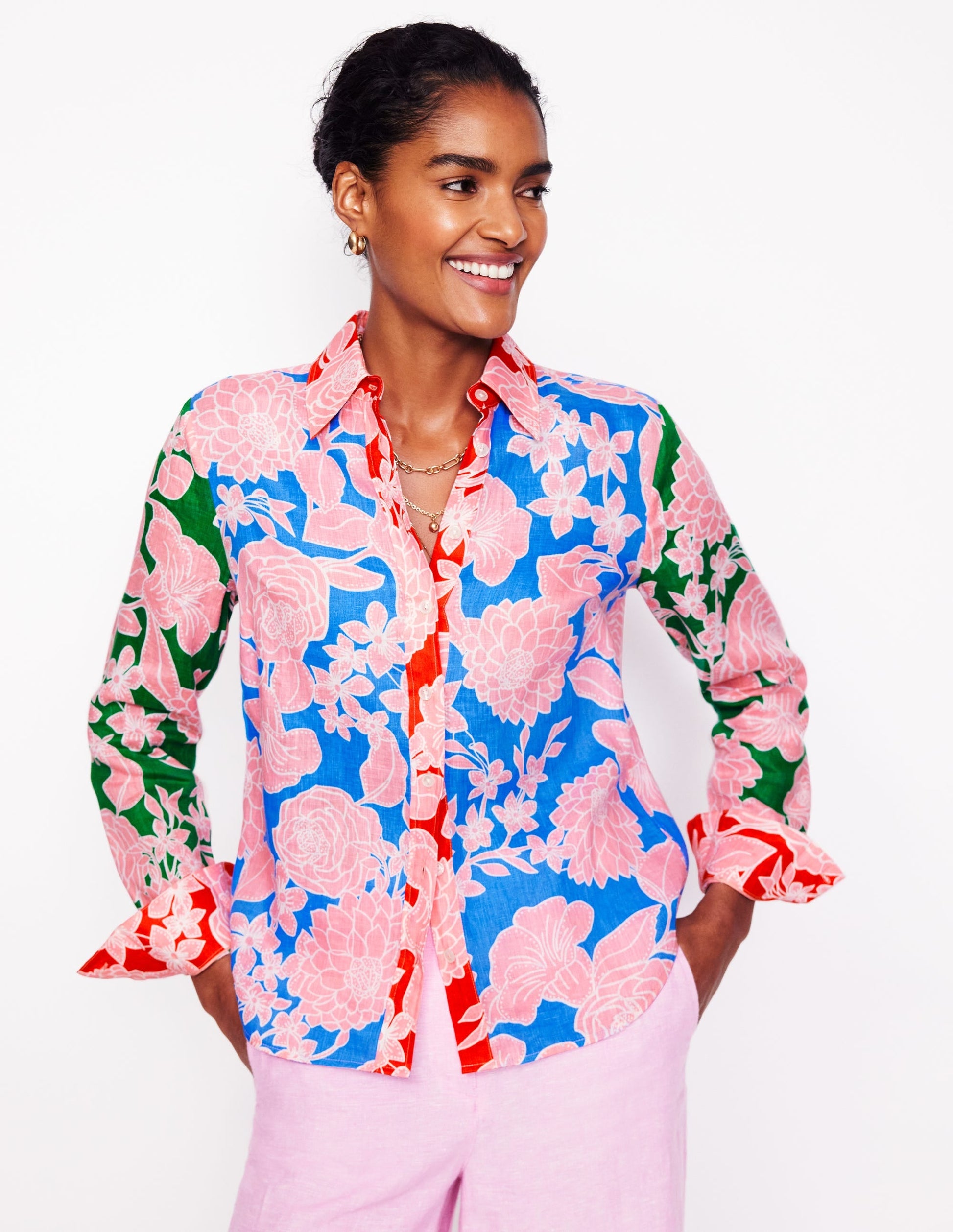 Sienna Linen Shirt-Multi, Blossom Cascade-1
