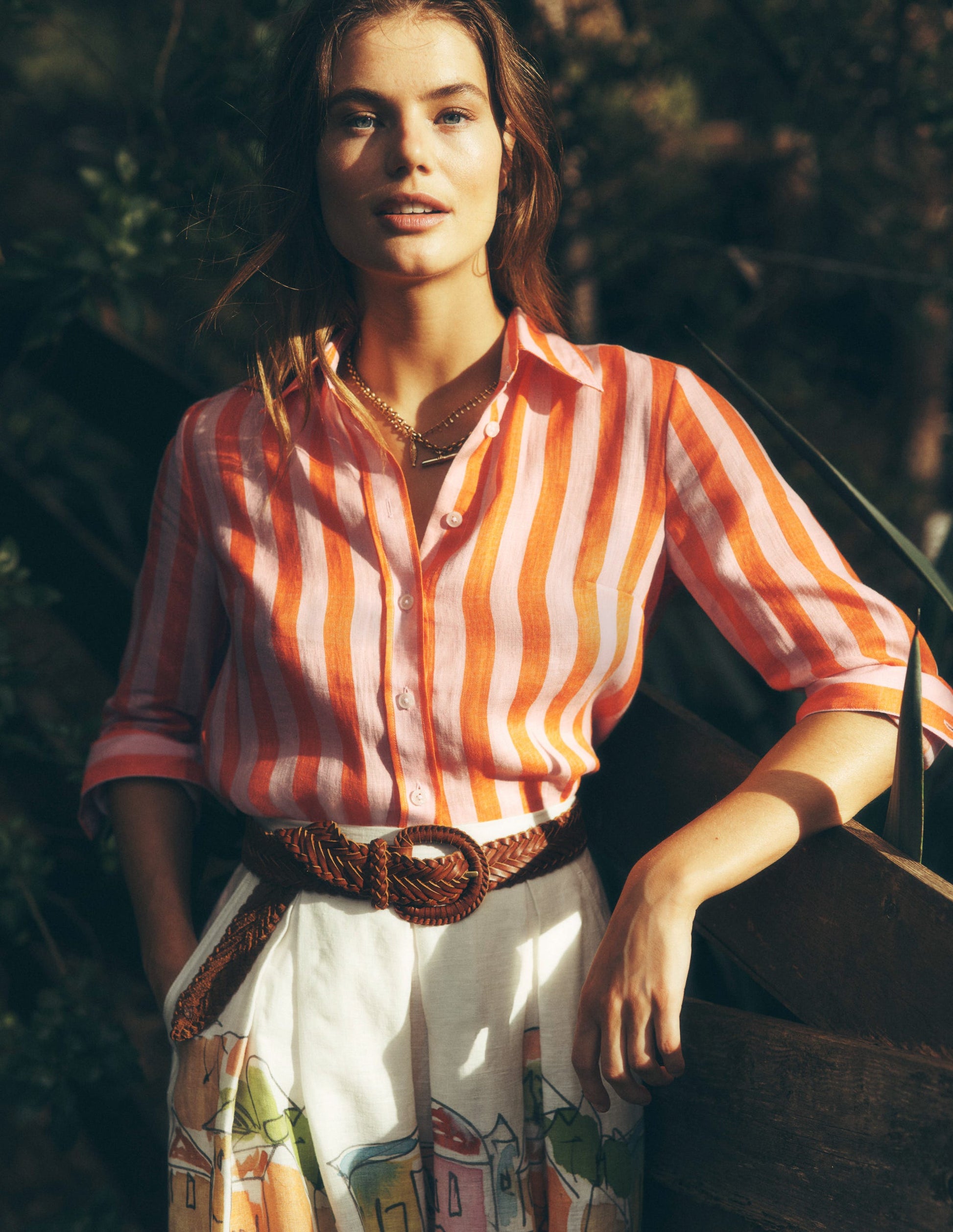 Sienna Linen Shirt-Firecracker and Pink Stripe-1