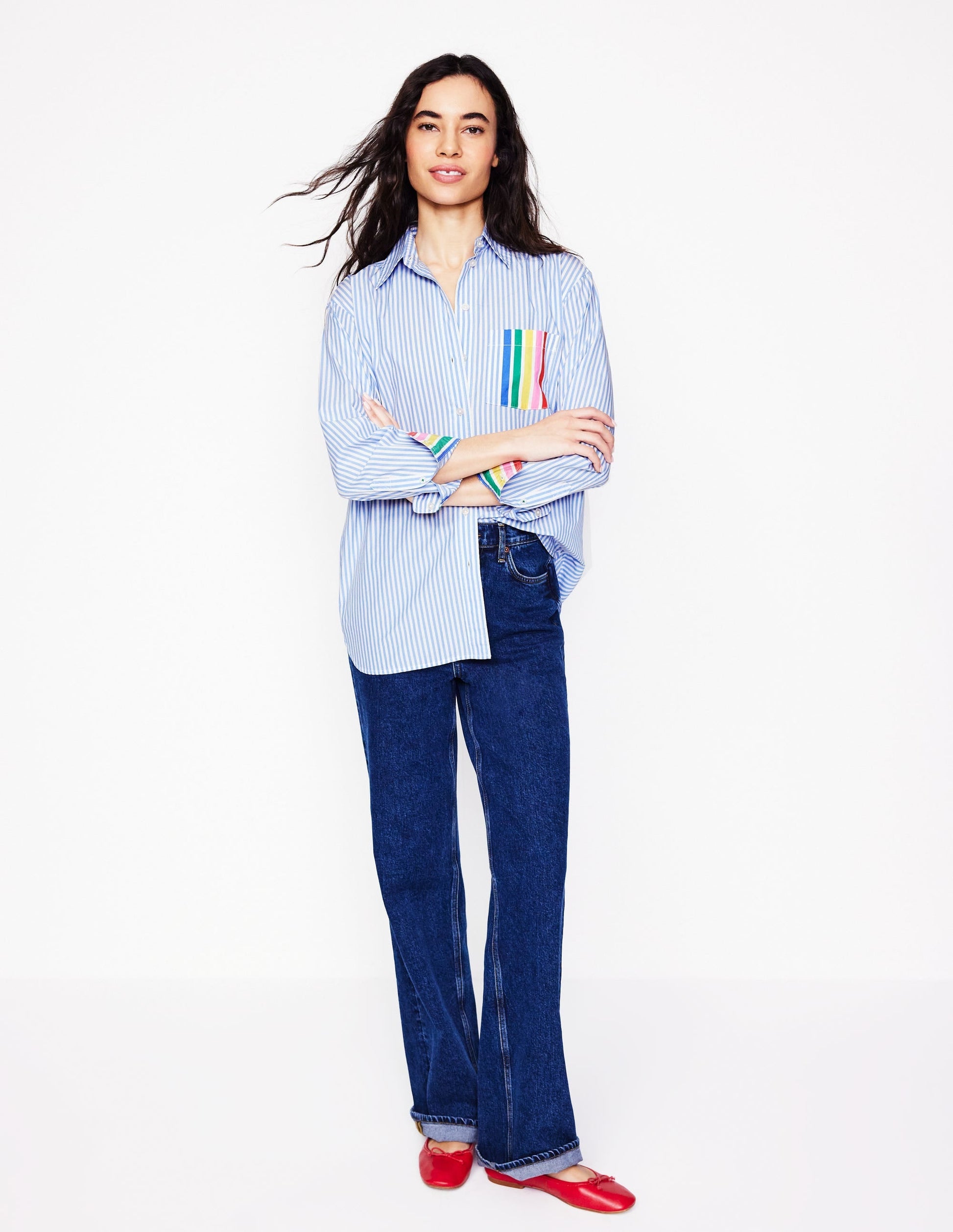 Sadie Relaxed Cotton Shirt-Rainbow Stripe Placement-1