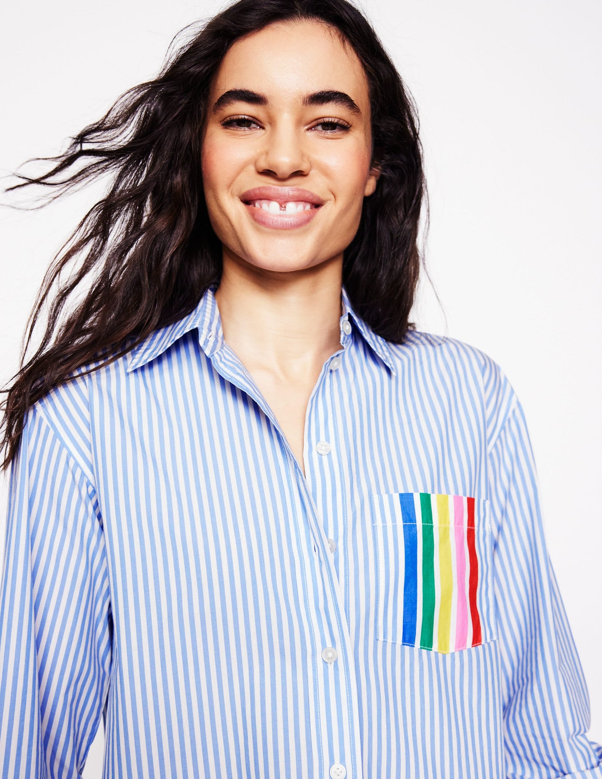 Sadie Relaxed Cotton Shirt-Rainbow Stripe Placement-3