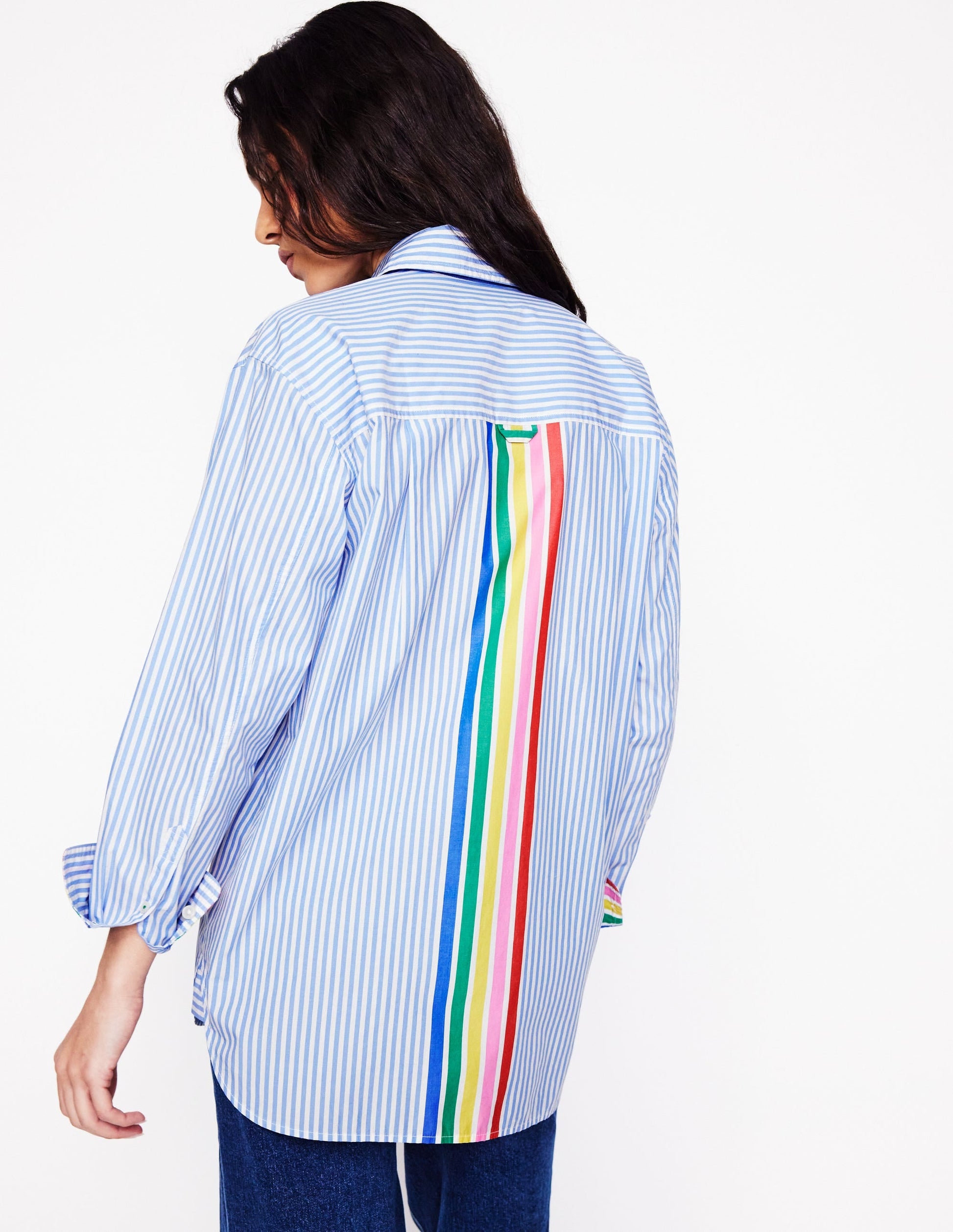 Sadie Relaxed Cotton Shirt-Rainbow Stripe Placement-4