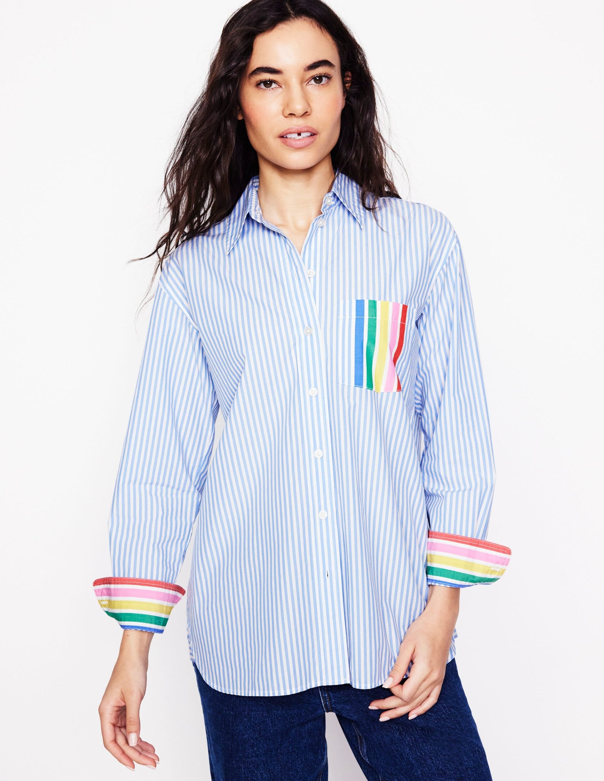 Sadie Relaxed Cotton Shirt-Rainbow Stripe Placement-5
