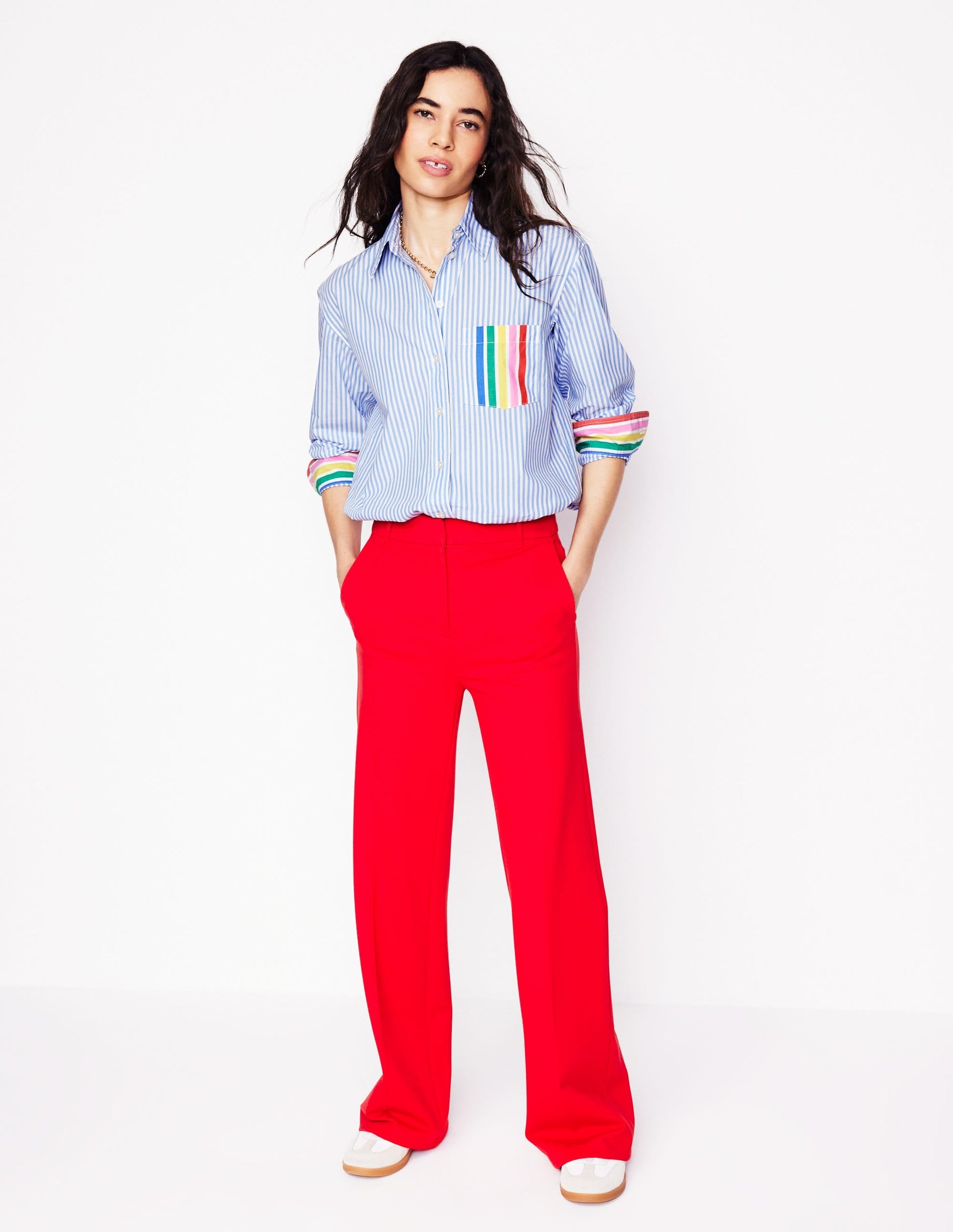 Sadie Relaxed Cotton Shirt-Rainbow Stripe Placement-7