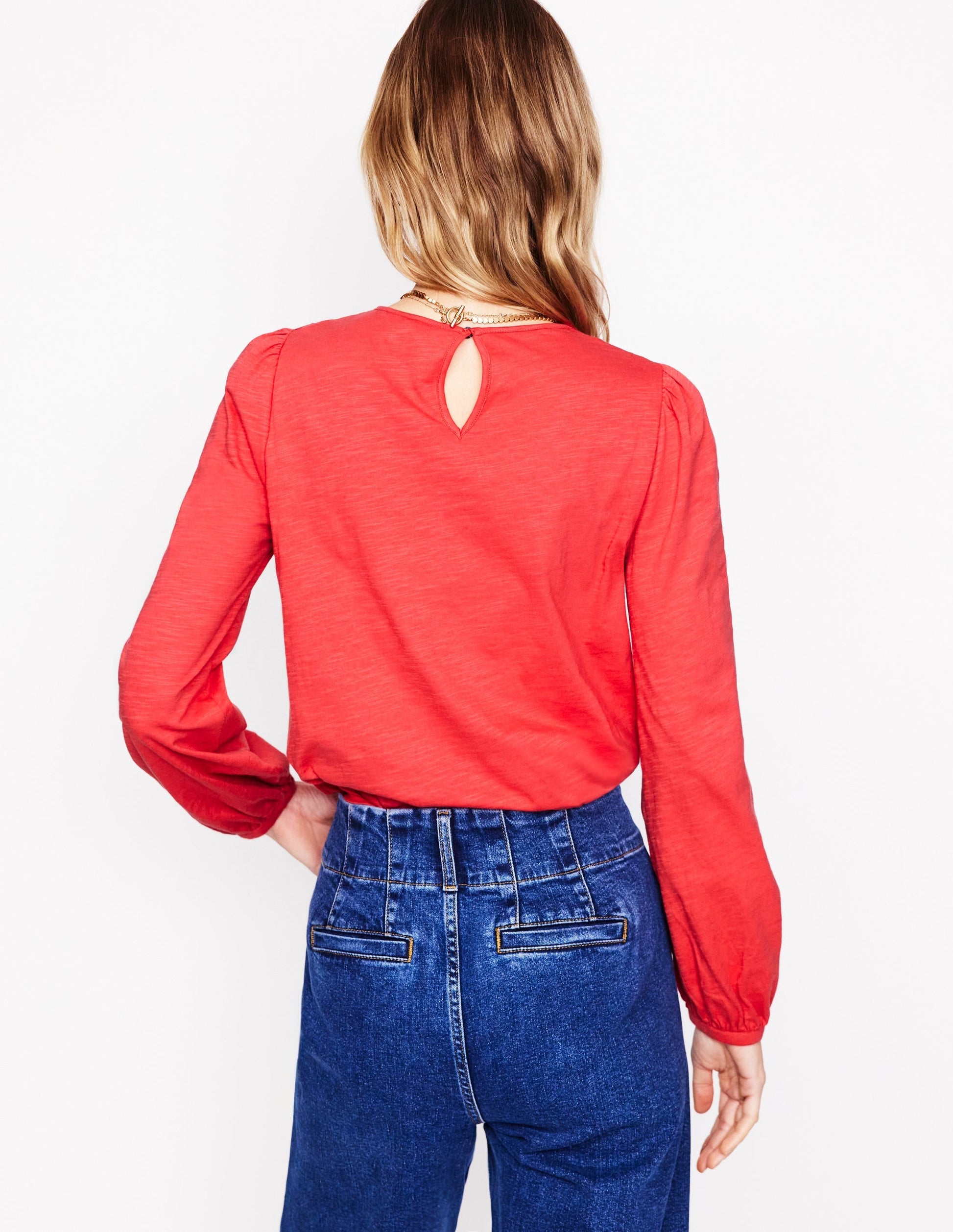 Pintuck Yoke Top-Berry Red-3