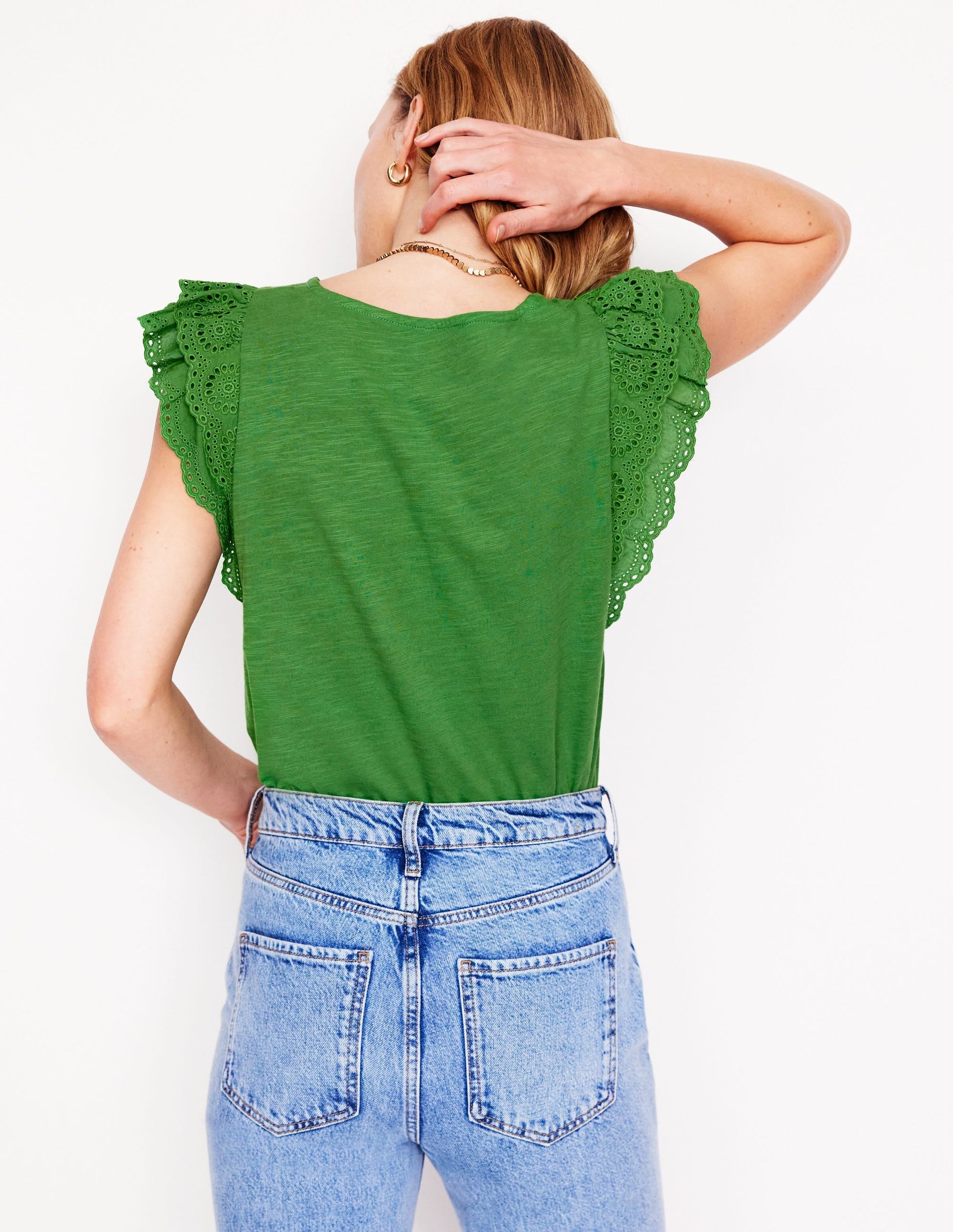 Belle Broderie Sleeve Top-Paradise Green-3