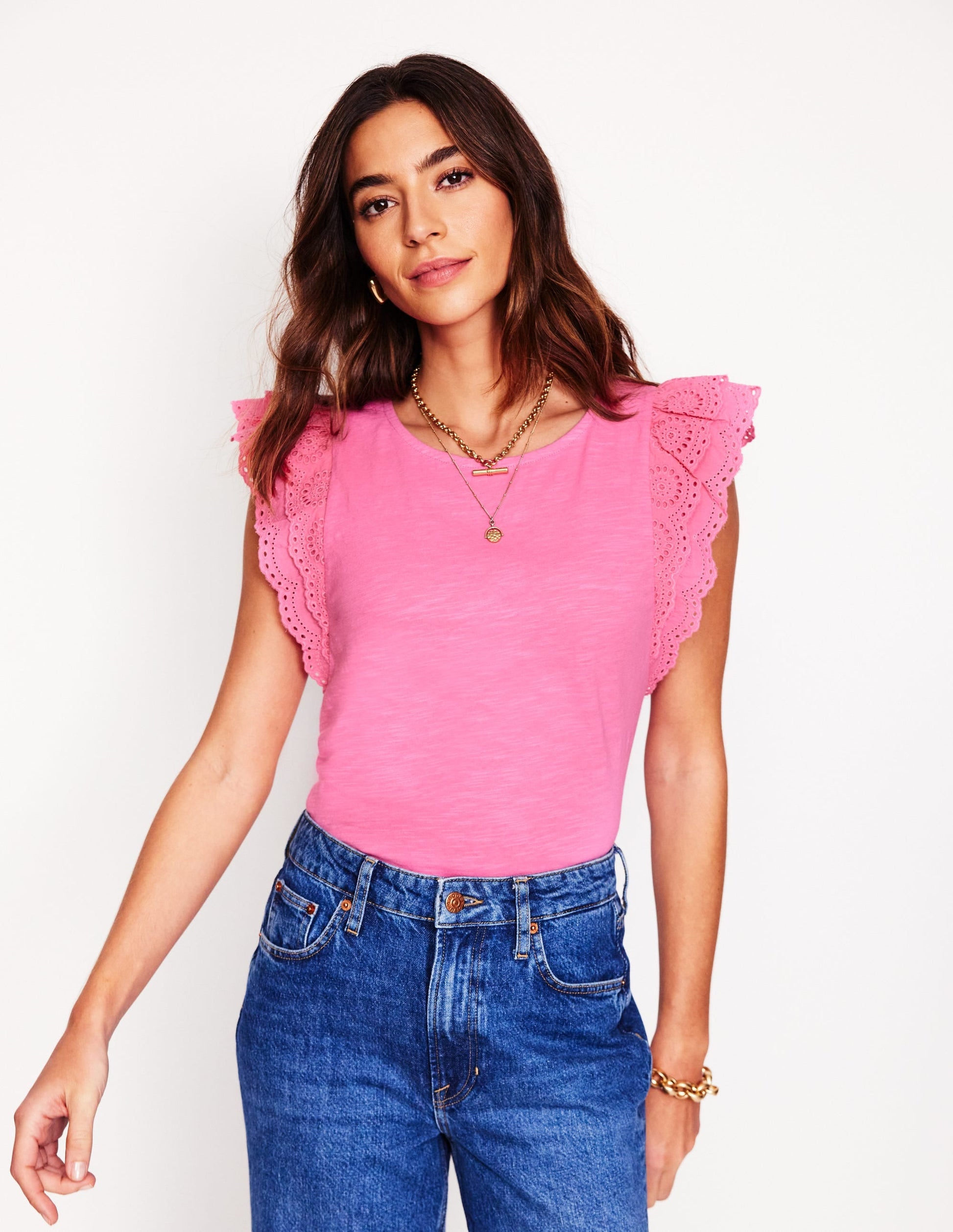Belle Broderie Sleeve Top-Pink Rose-4