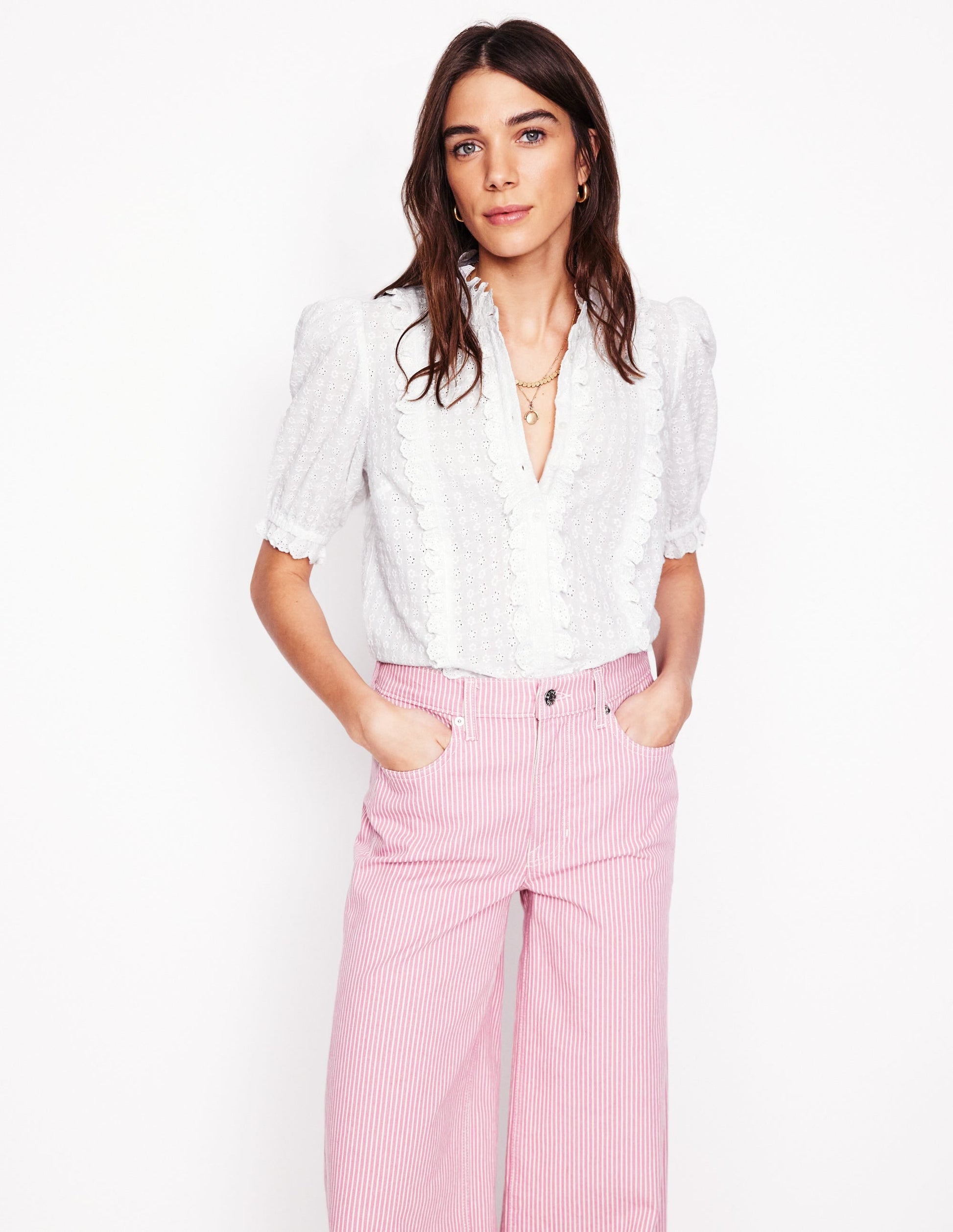 Feminine Cotton Blouse-White-1