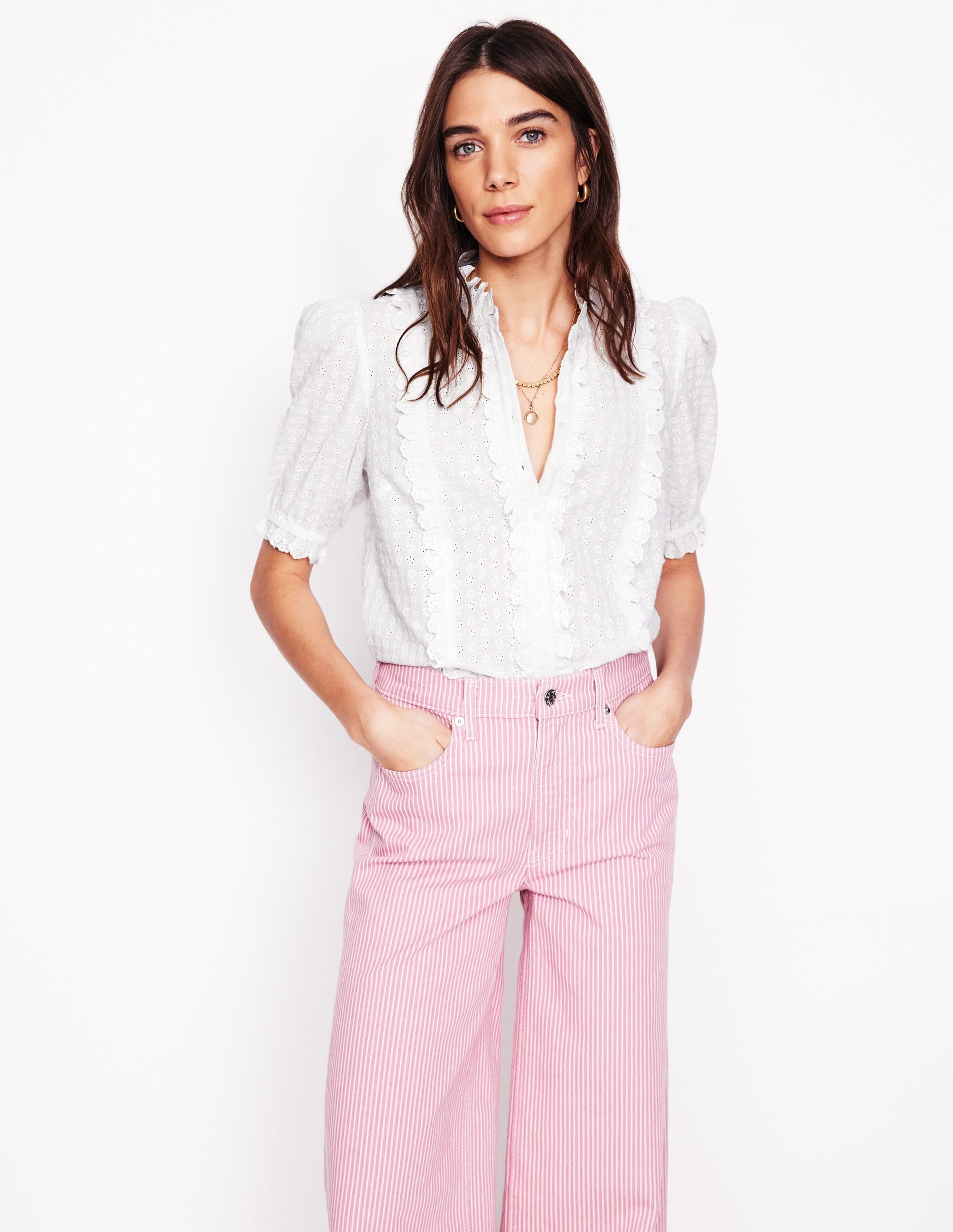 Feminine Cotton Blouse-White - Image 1