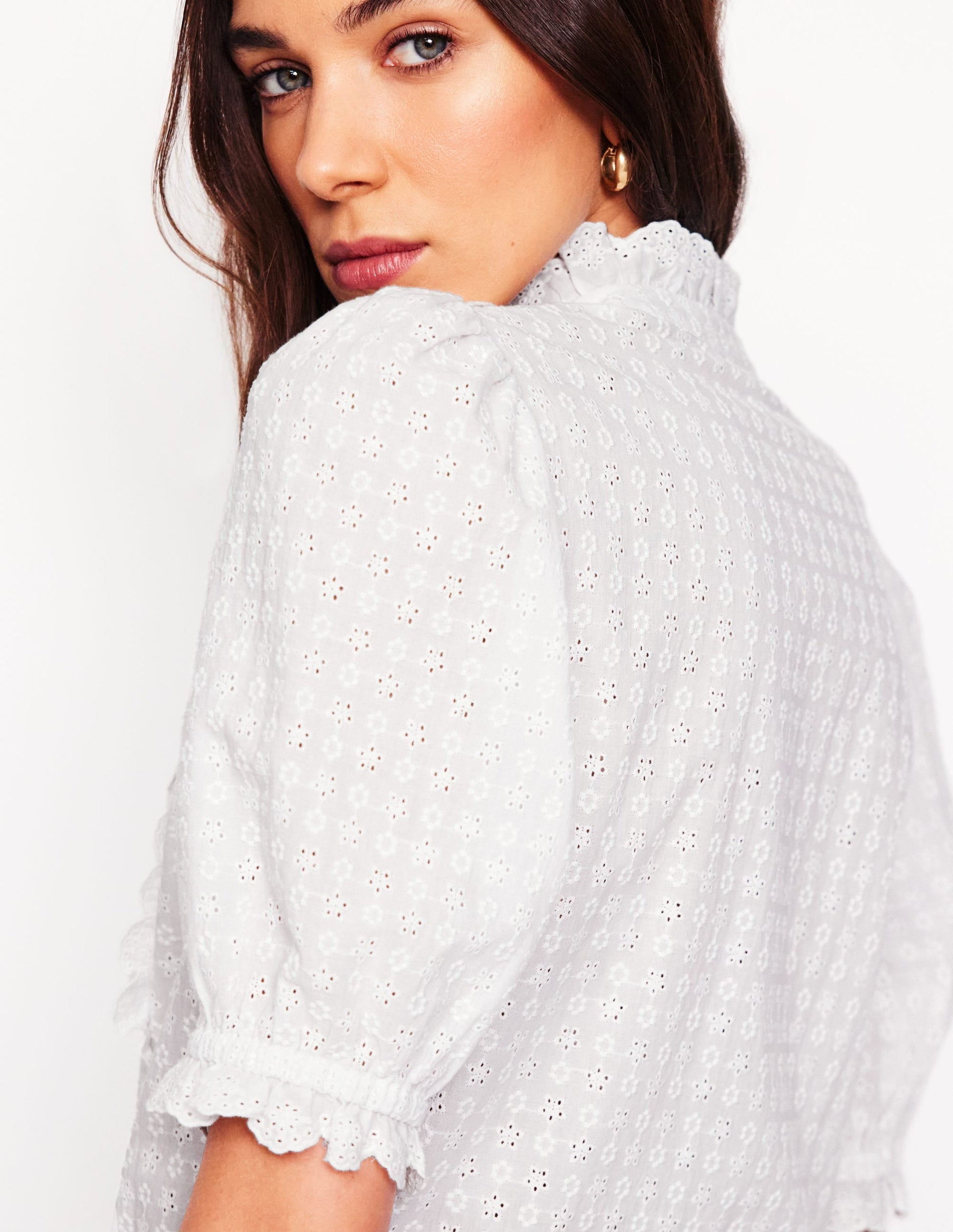 Feminine Cotton Blouse-White-5