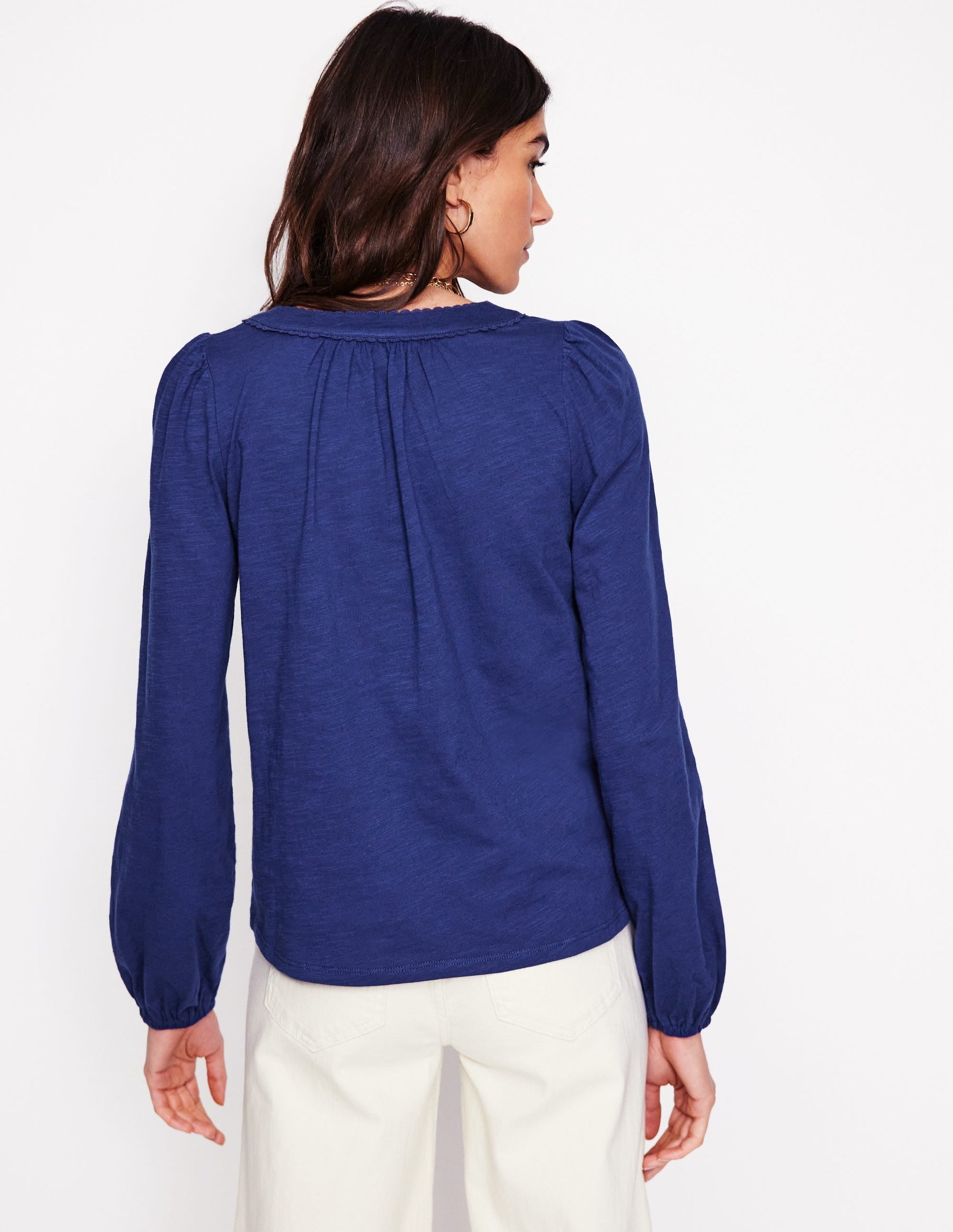 Ava Long Sleeve Trim Top-Starboard Blue-3