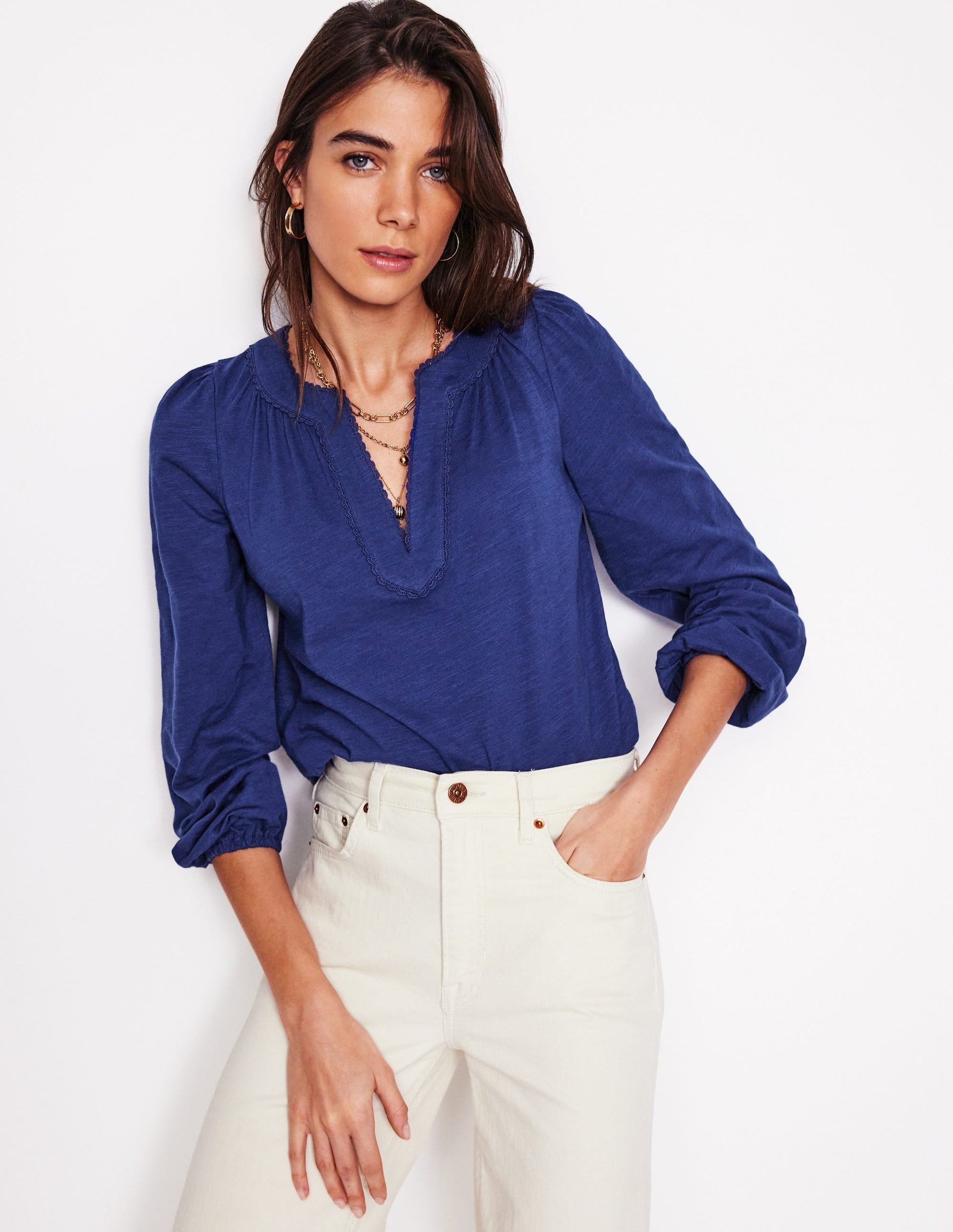 Ava Long Sleeve Trim Top-Starboard Blue-4