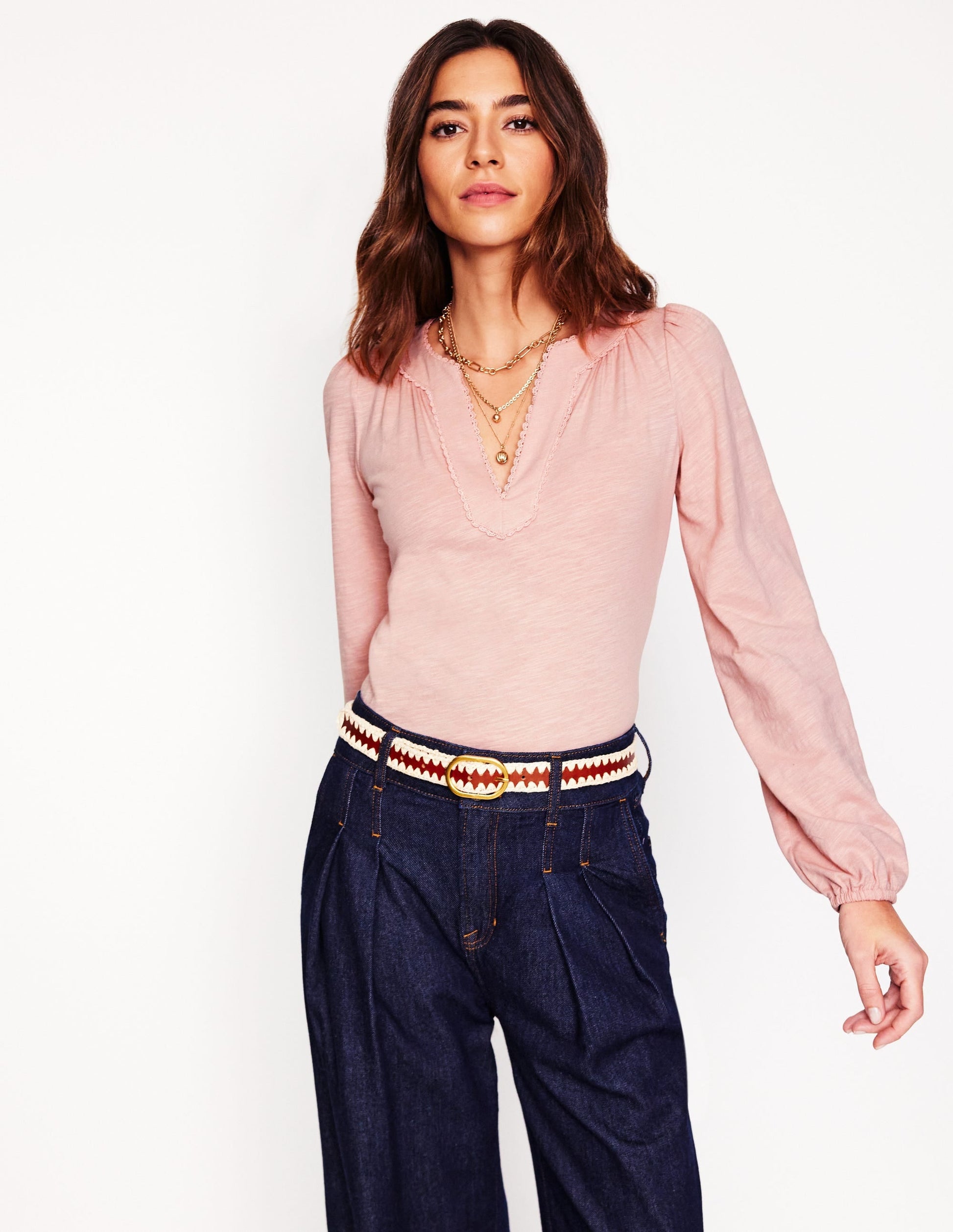 Ava Long Sleeve Trim Top-Milkshake-1