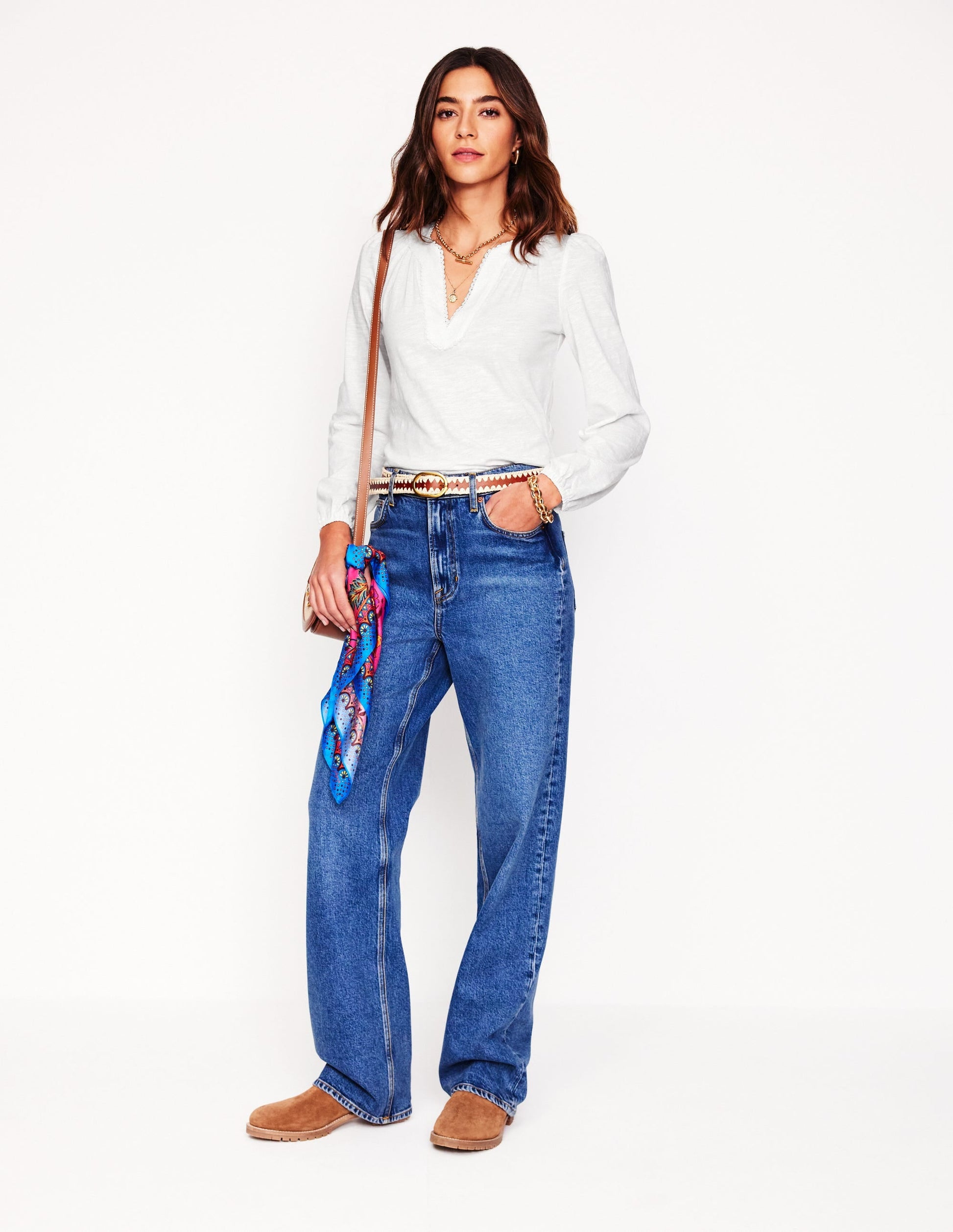 Ava Long Sleeve Trim Top-White-1