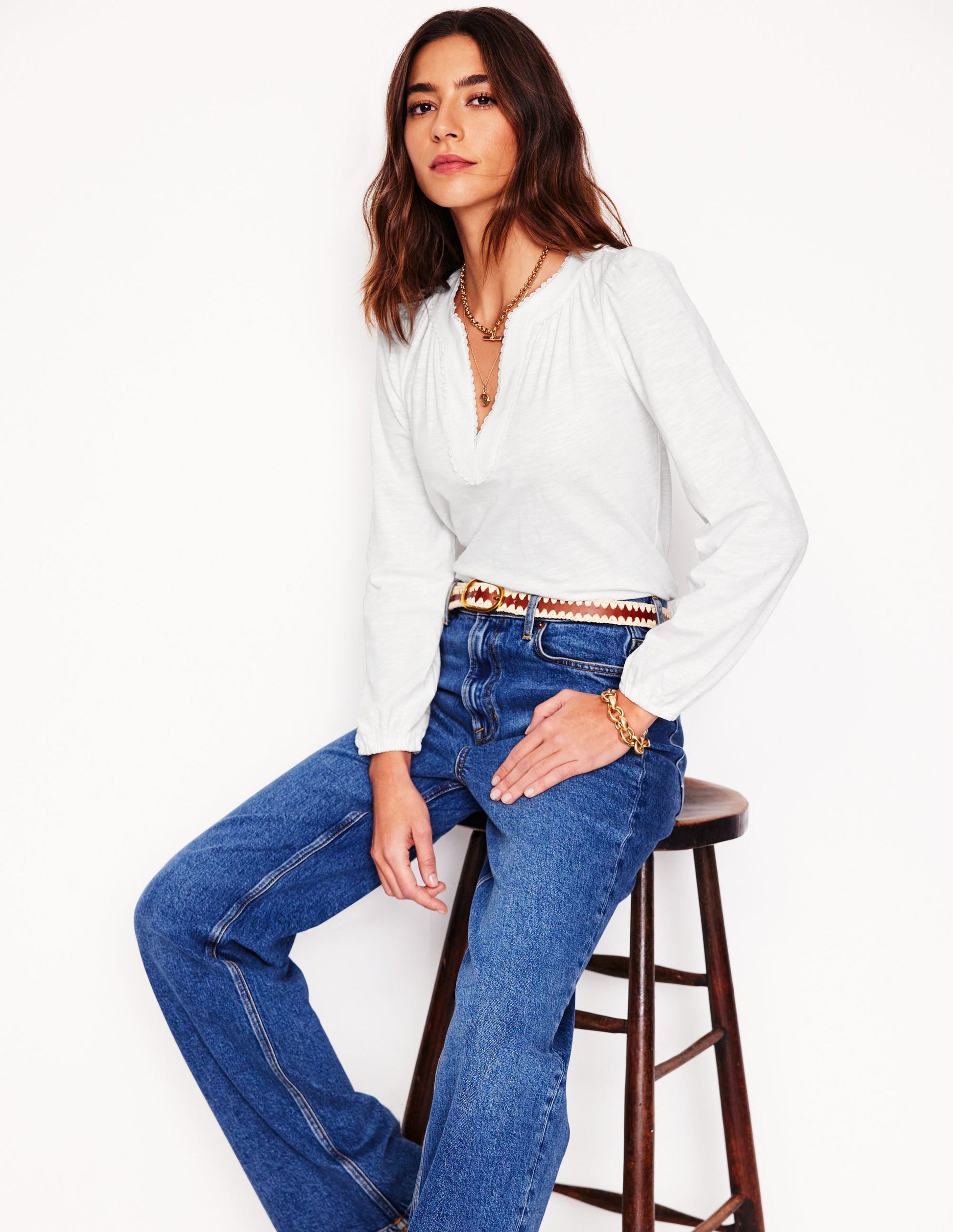 Ava Long Sleeve Trim Top-White-4