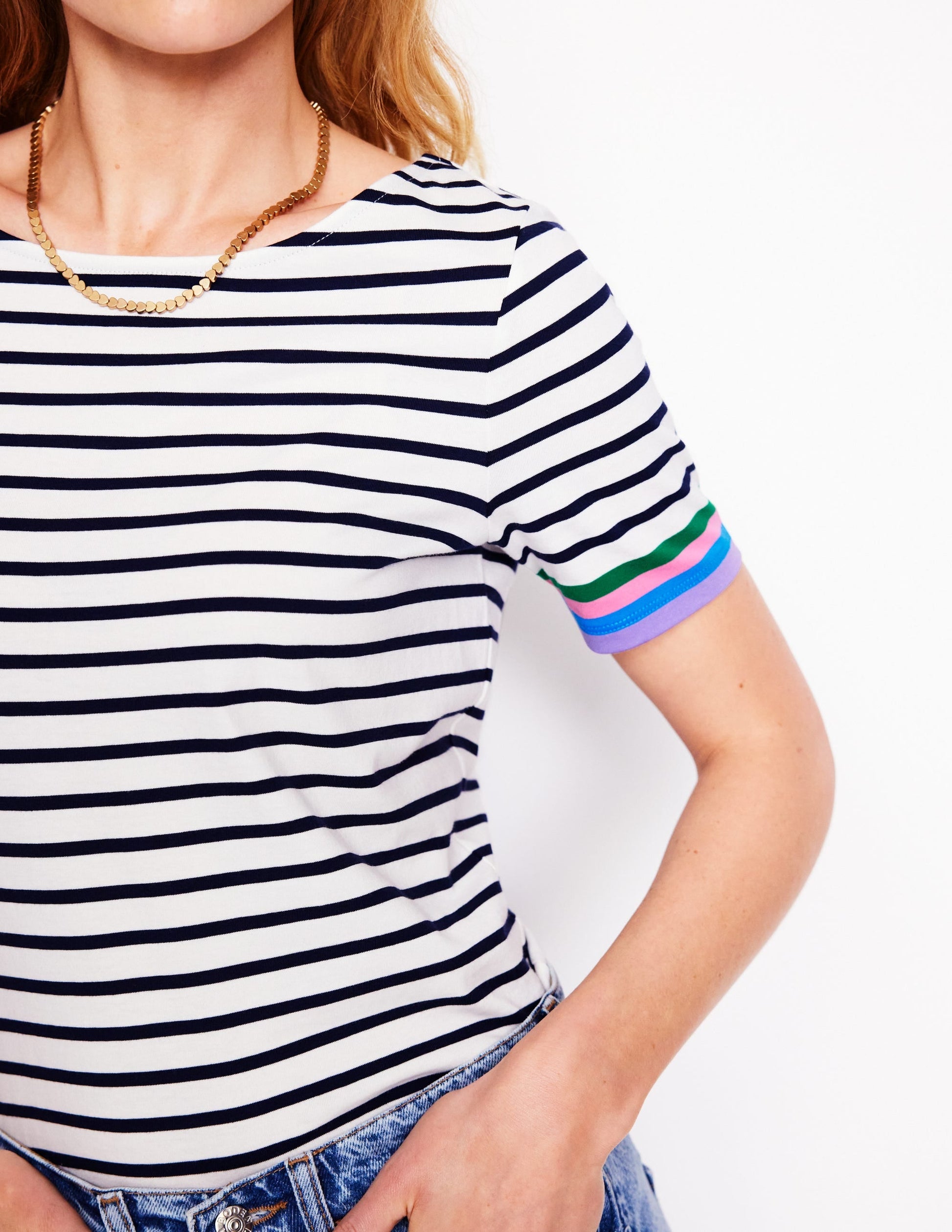 Ella Short Sleeve Breton-Emerald, Purple Sleeve Stripe-2