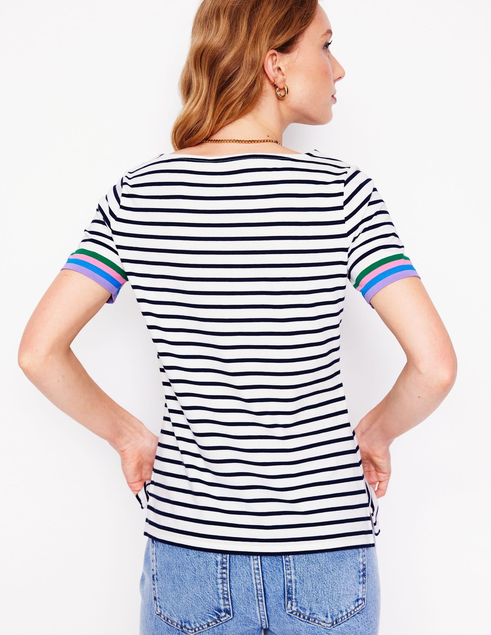 Ella Short Sleeve Breton-Emerald, Purple Sleeve Stripe-3