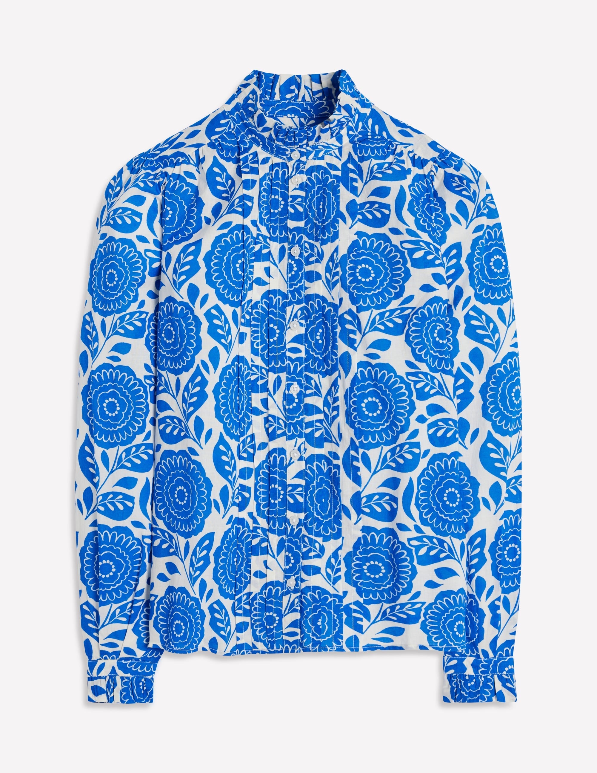 Felicity Cotton Blouse-Gallery Blue, Dahlia Stamp - Image 9