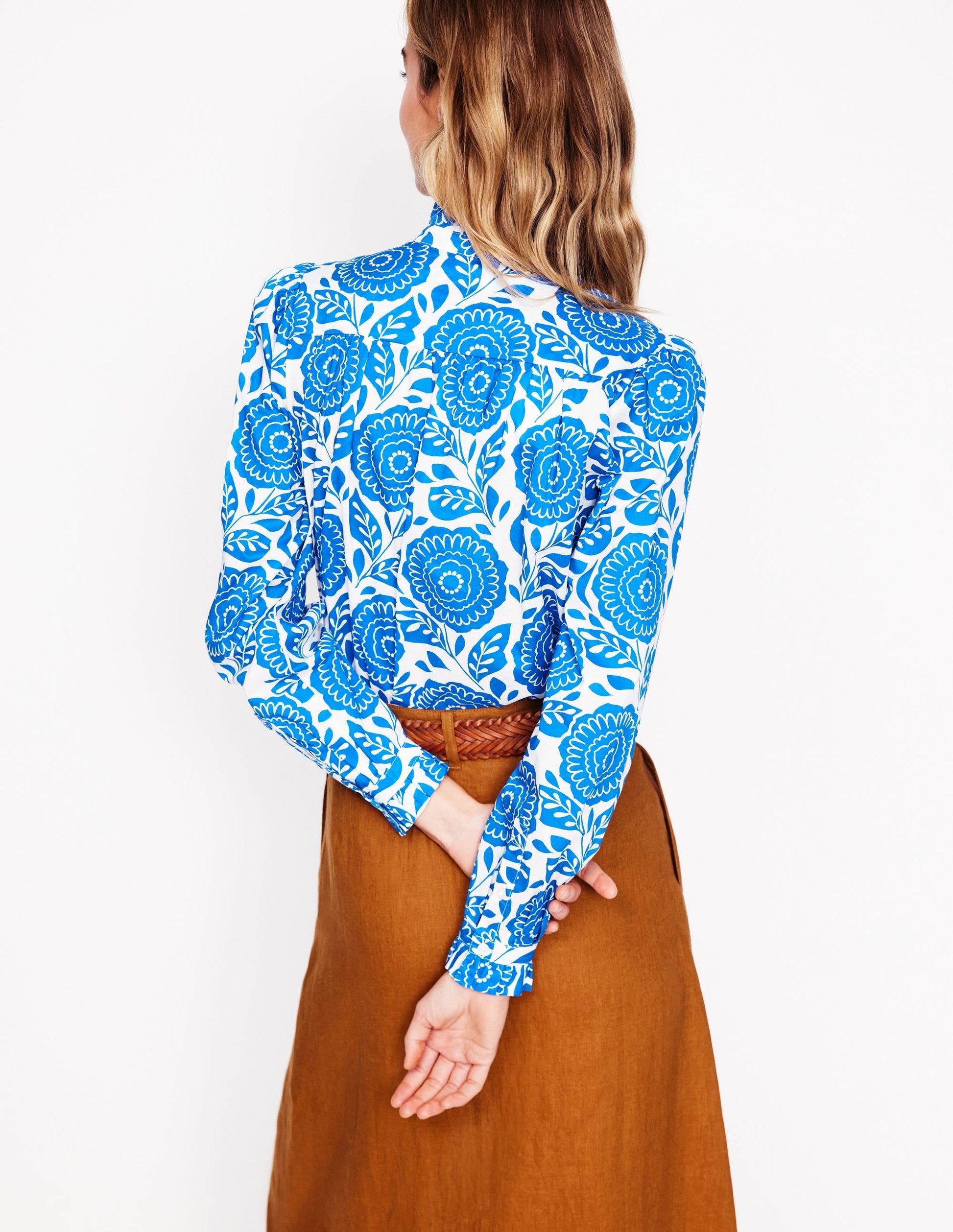 Felicity Cotton Blouse-Gallery Blue, Dahlia Stamp-4
