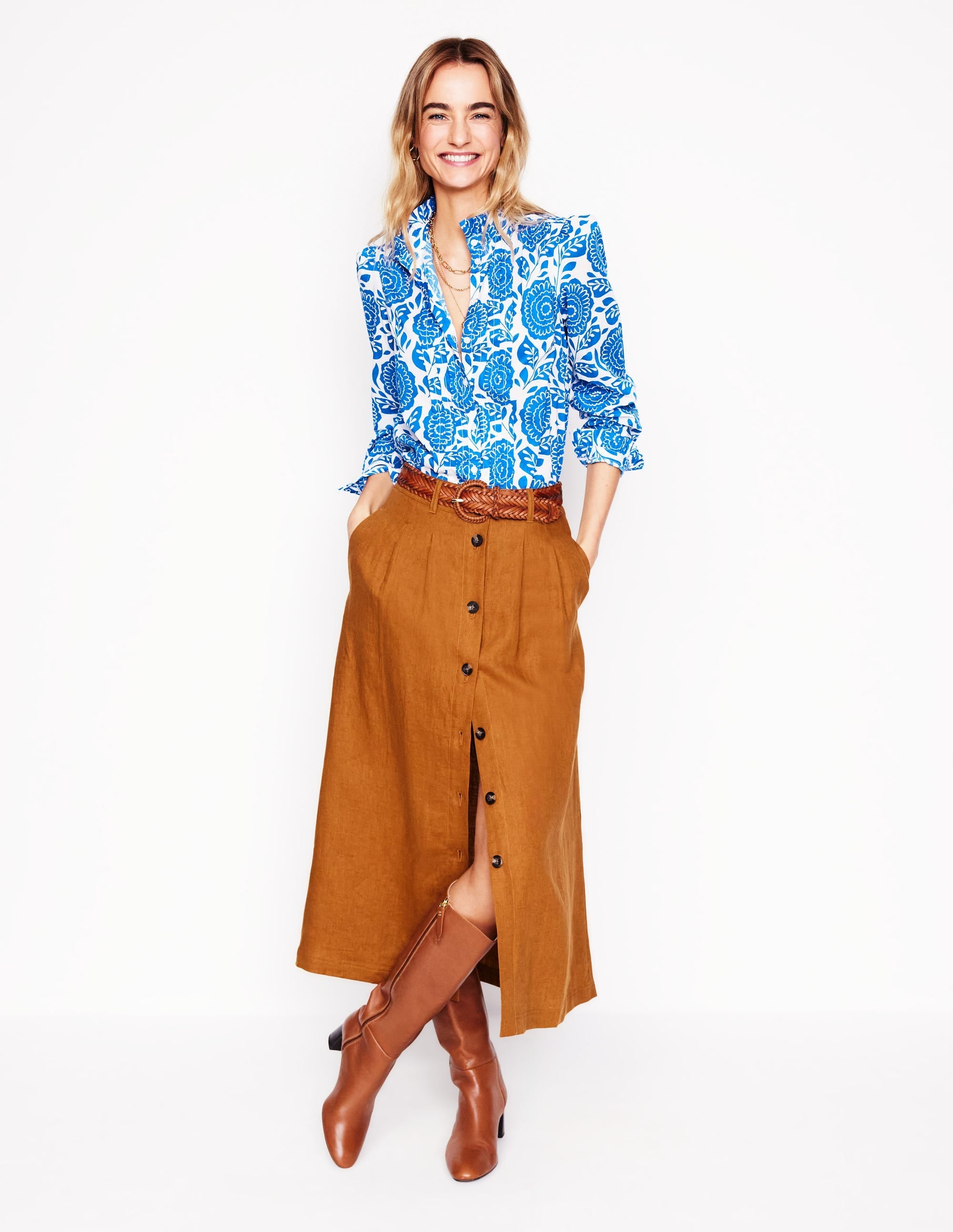 Felicity Cotton Blouse-Gallery Blue, Dahlia Stamp - Image 6