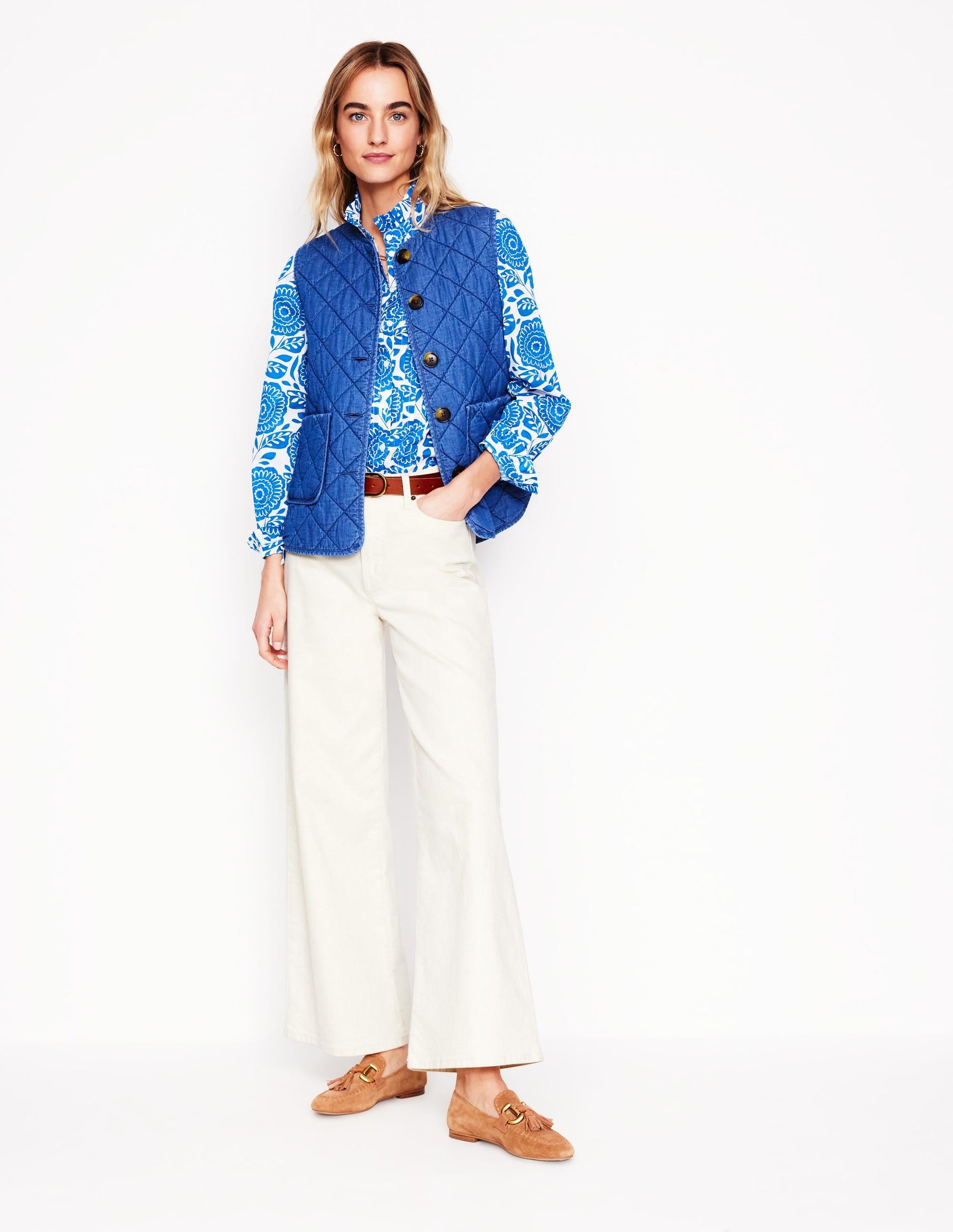 Felicity Cotton Blouse-Gallery Blue, Dahlia Stamp-7