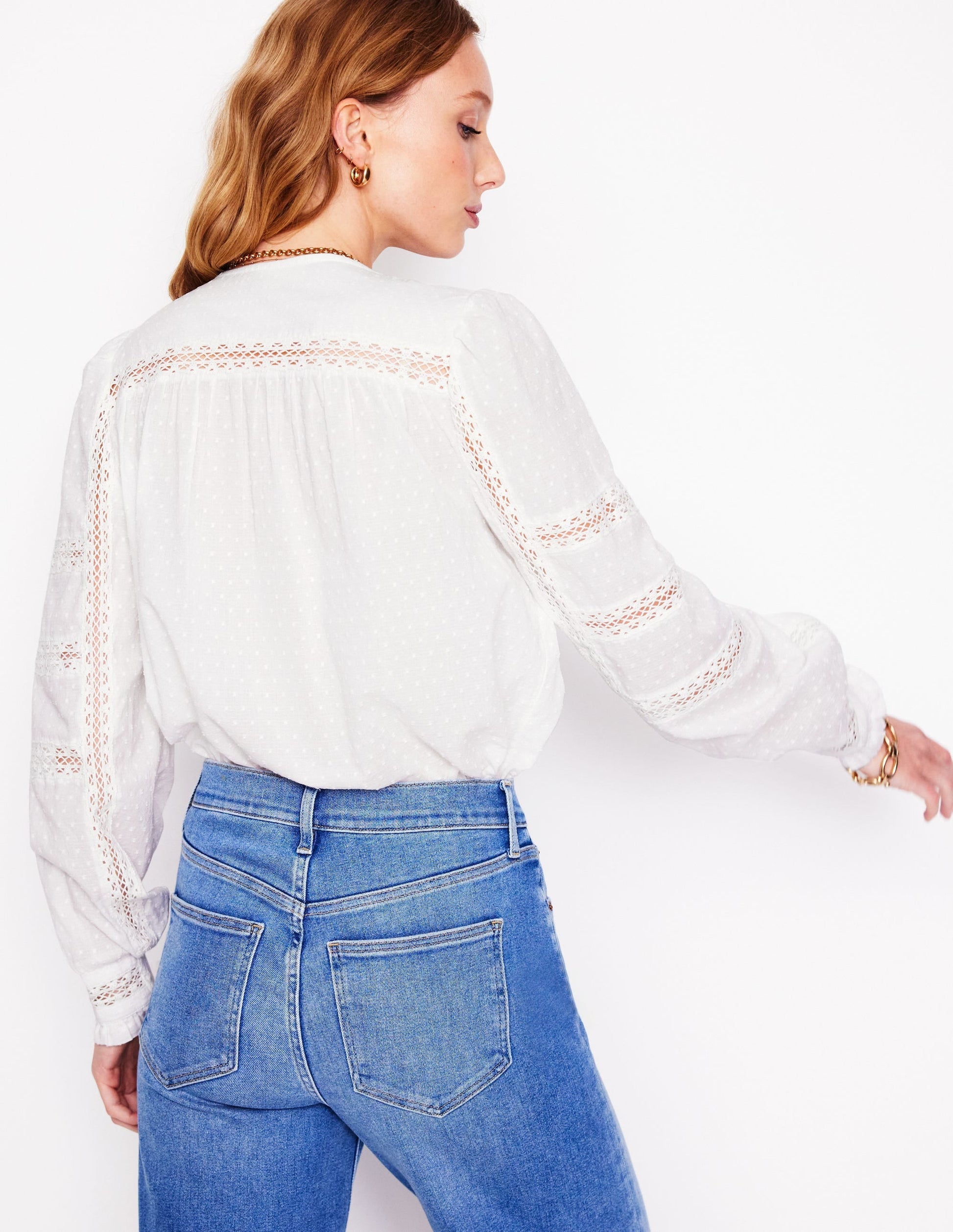Embroidered Panel Blouse-White-3