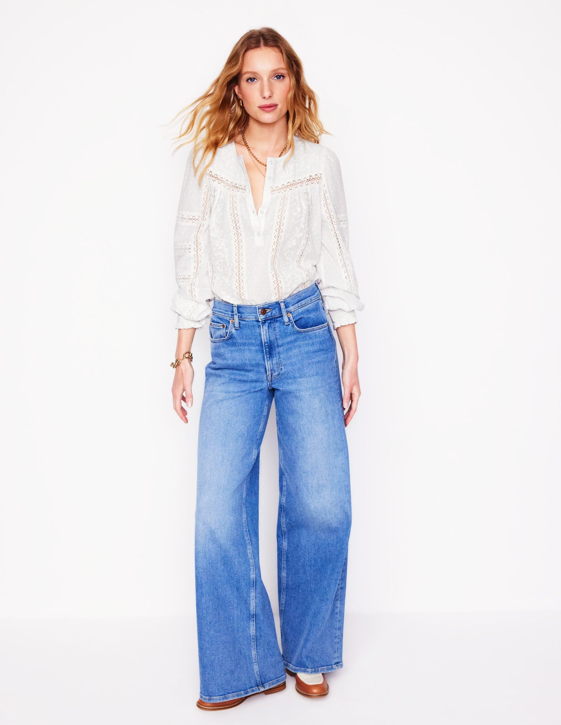 Embroidered Panel Blouse-White-4