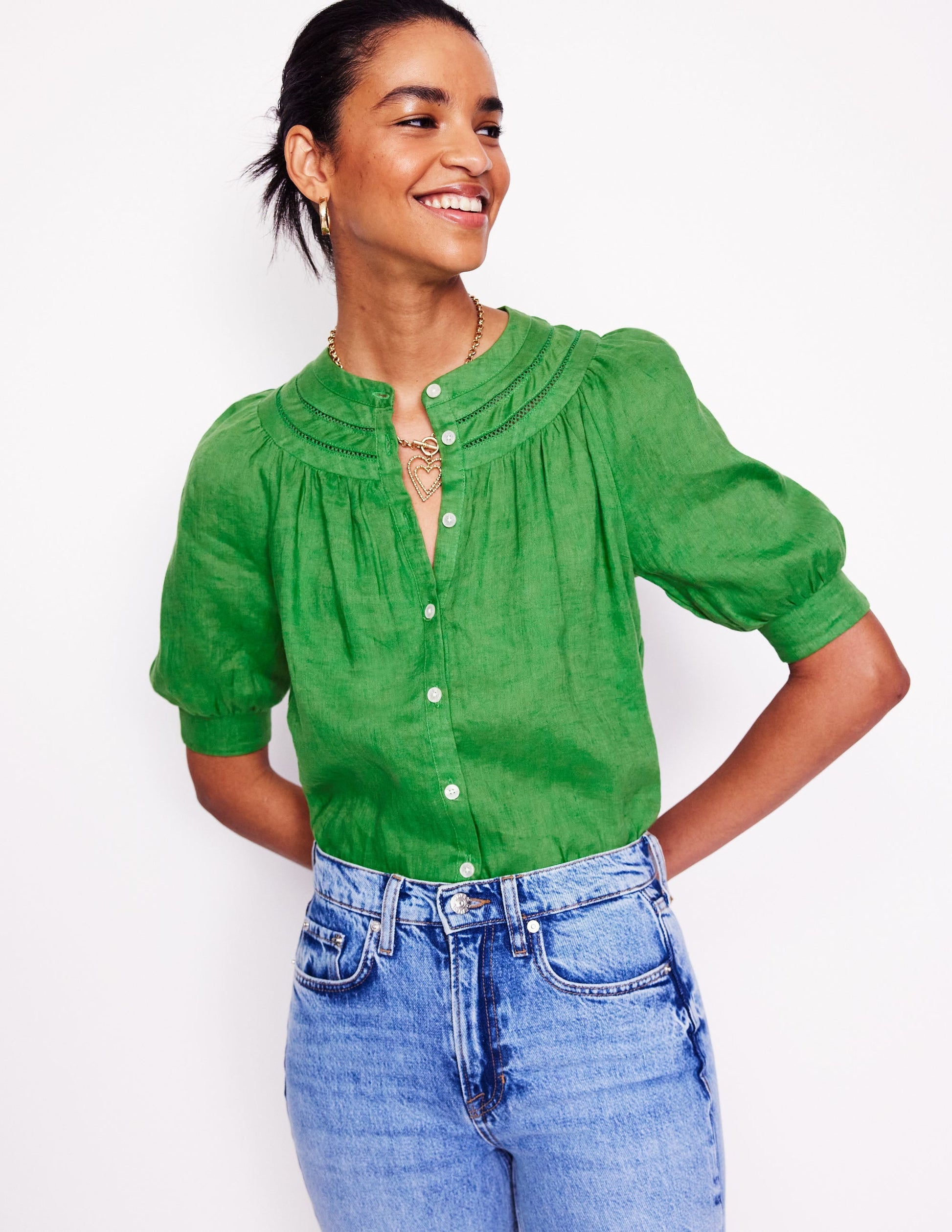 Bea Linen Top-Paradise Green-1