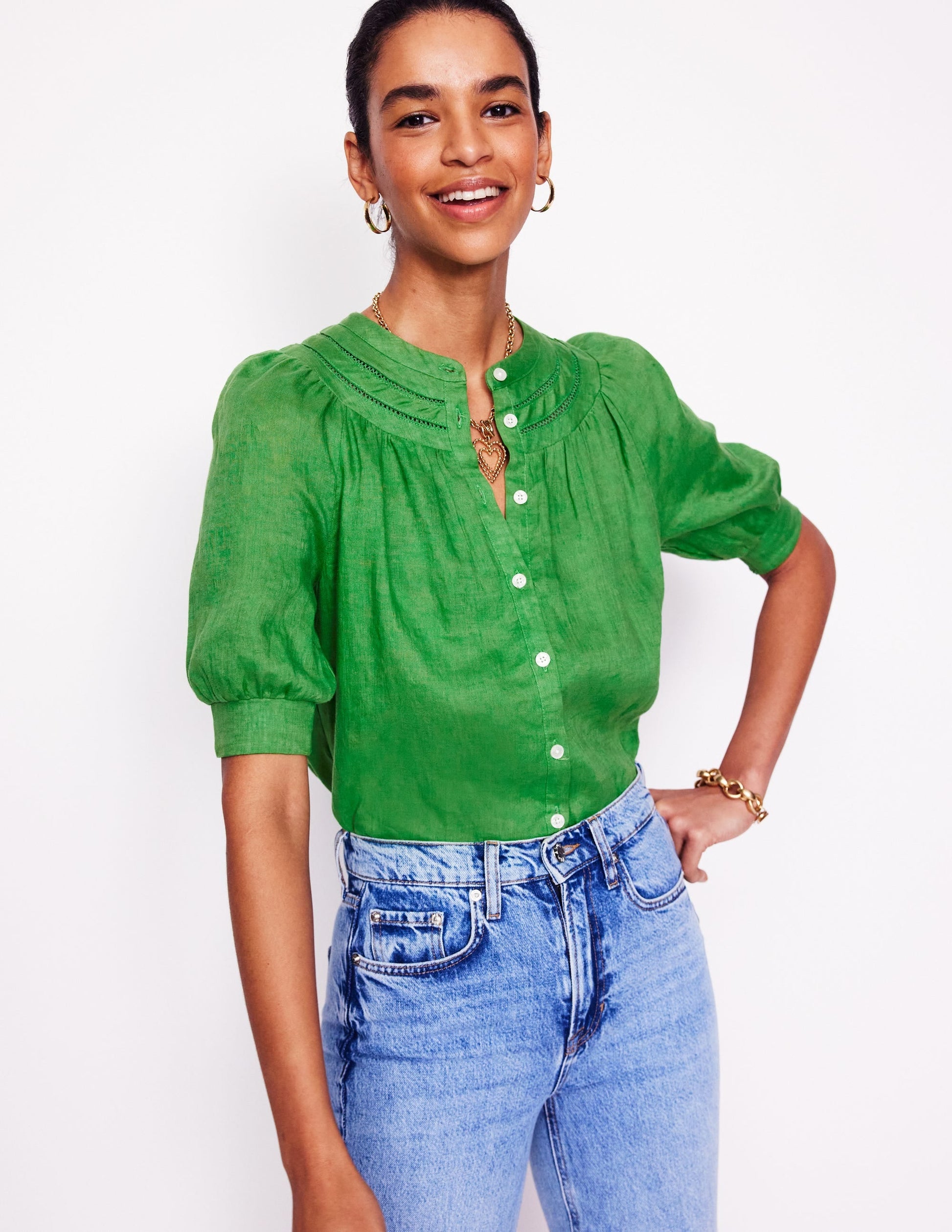Bea Linen Top-Paradise Green-4