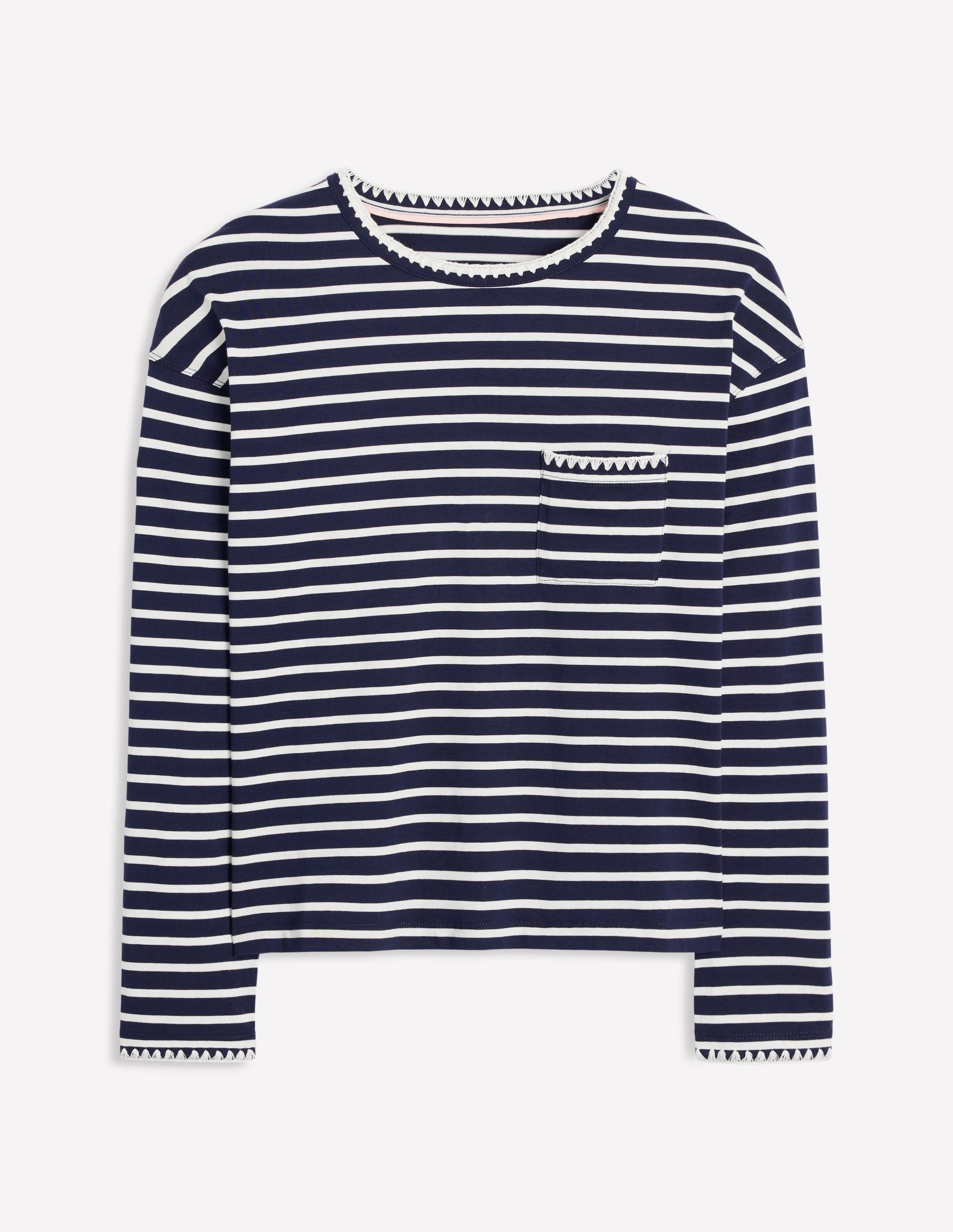 Blanket Stitch Boxy Top-Navy, Ivory - Image 5
