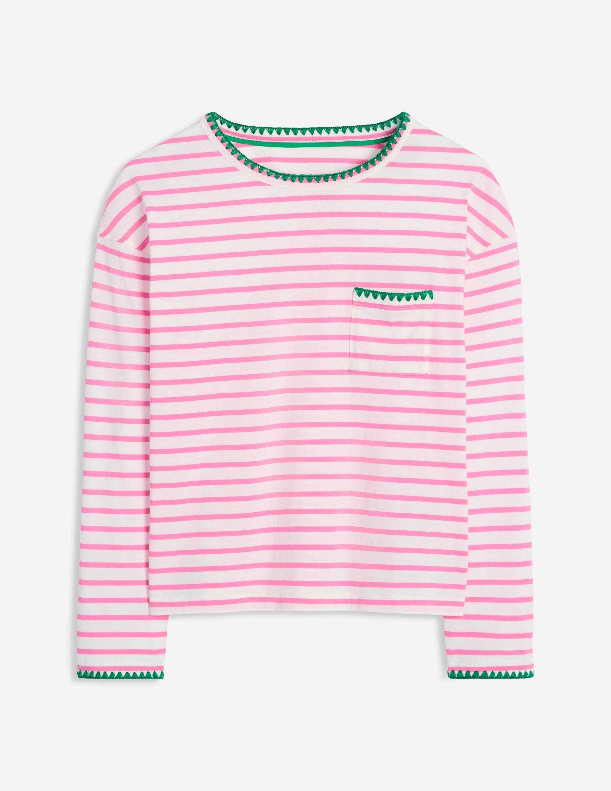 Blanket Stitch Boxy Top-Ivory, Pink Rose - Image 5
