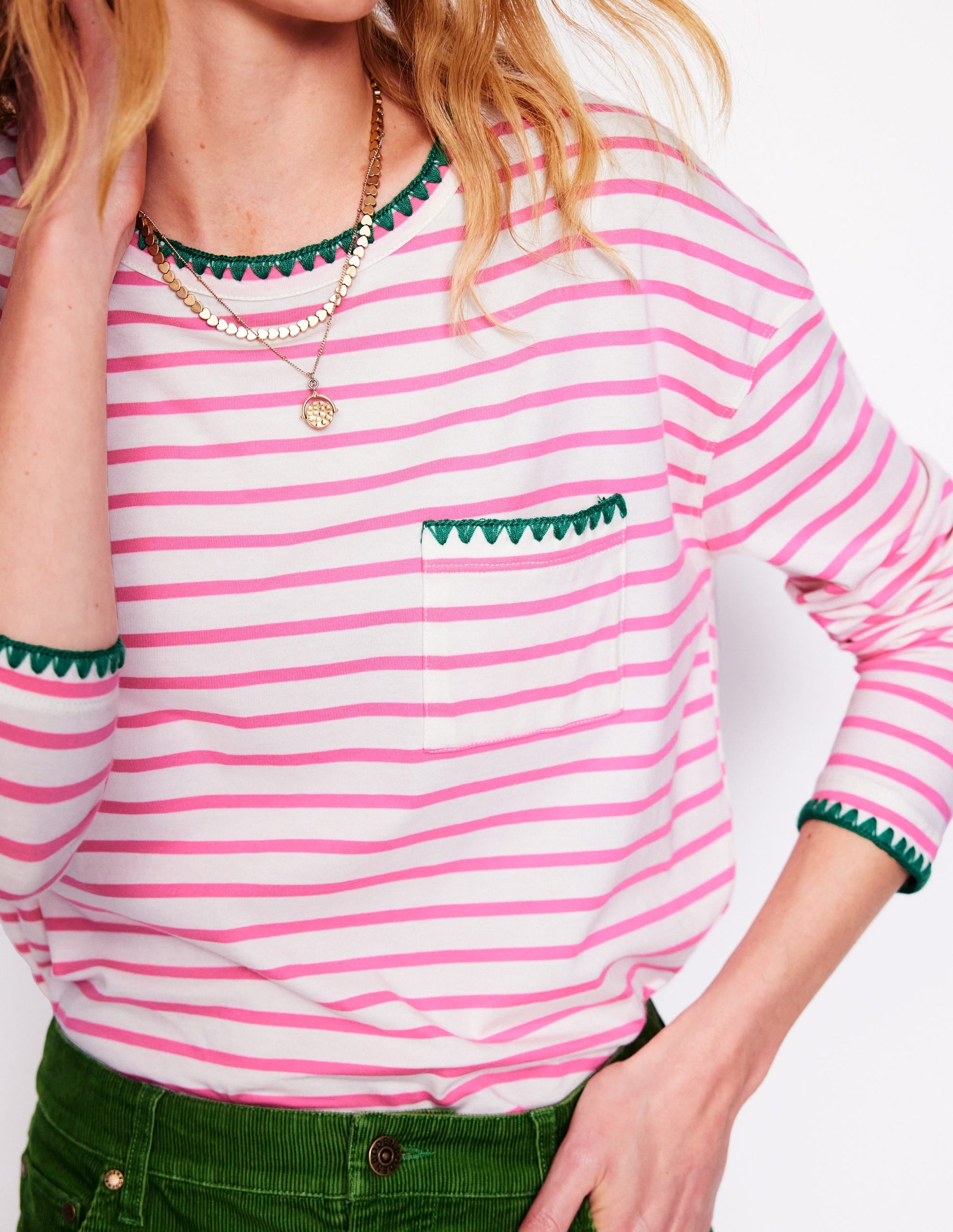 Blanket Stitch Boxy Top-Ivory, Pink Rose-2