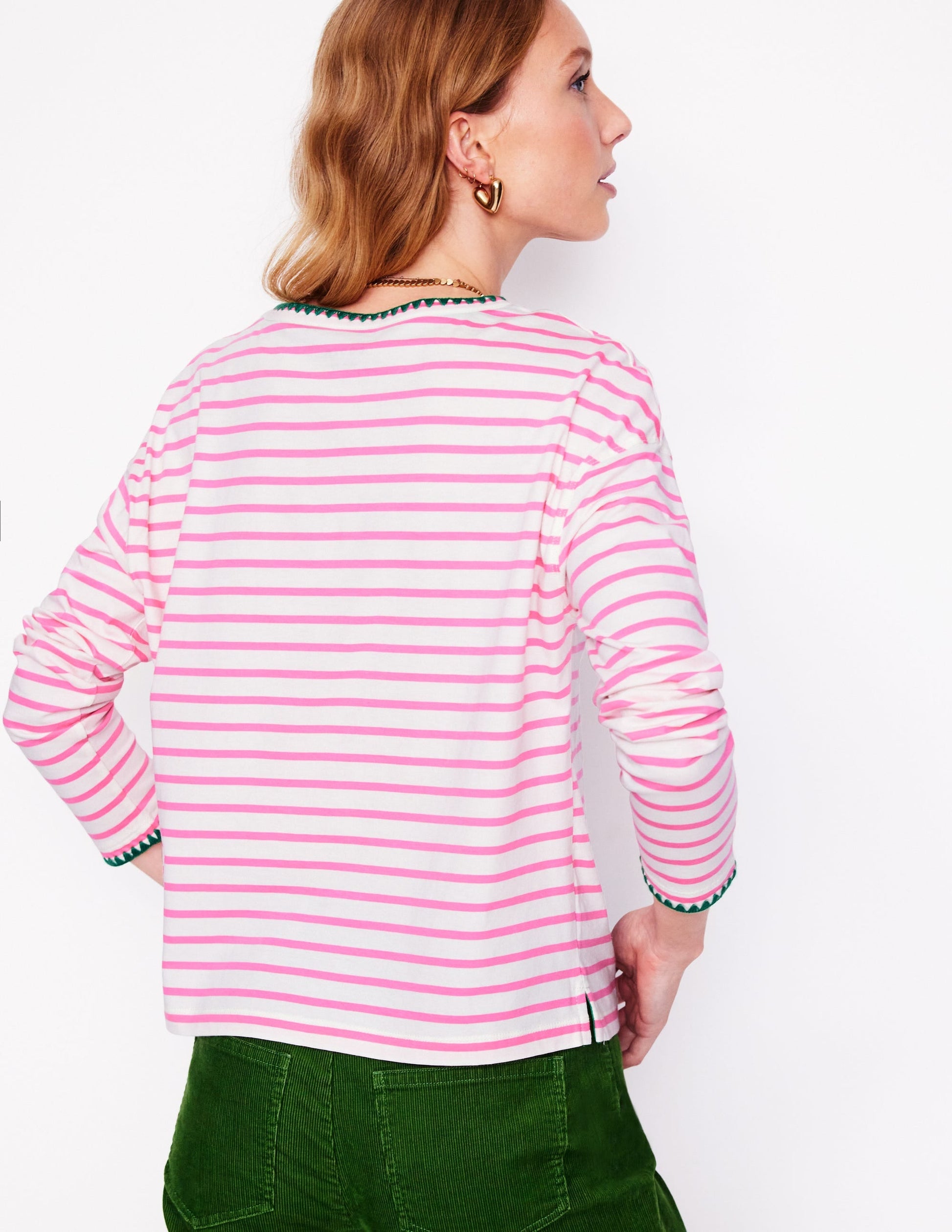Blanket Stitch Boxy Top-Ivory, Pink Rose-3