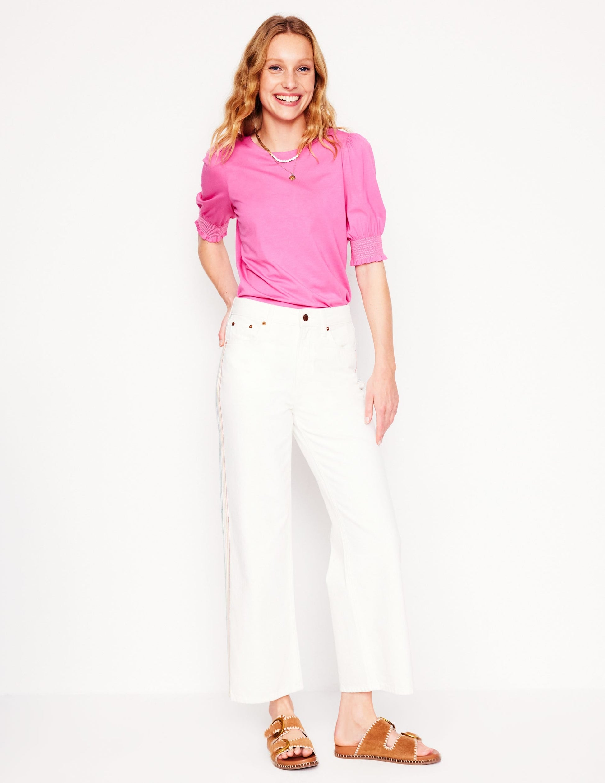 Short Sleeve Smocked Cuff Top-Tickled Pink-4