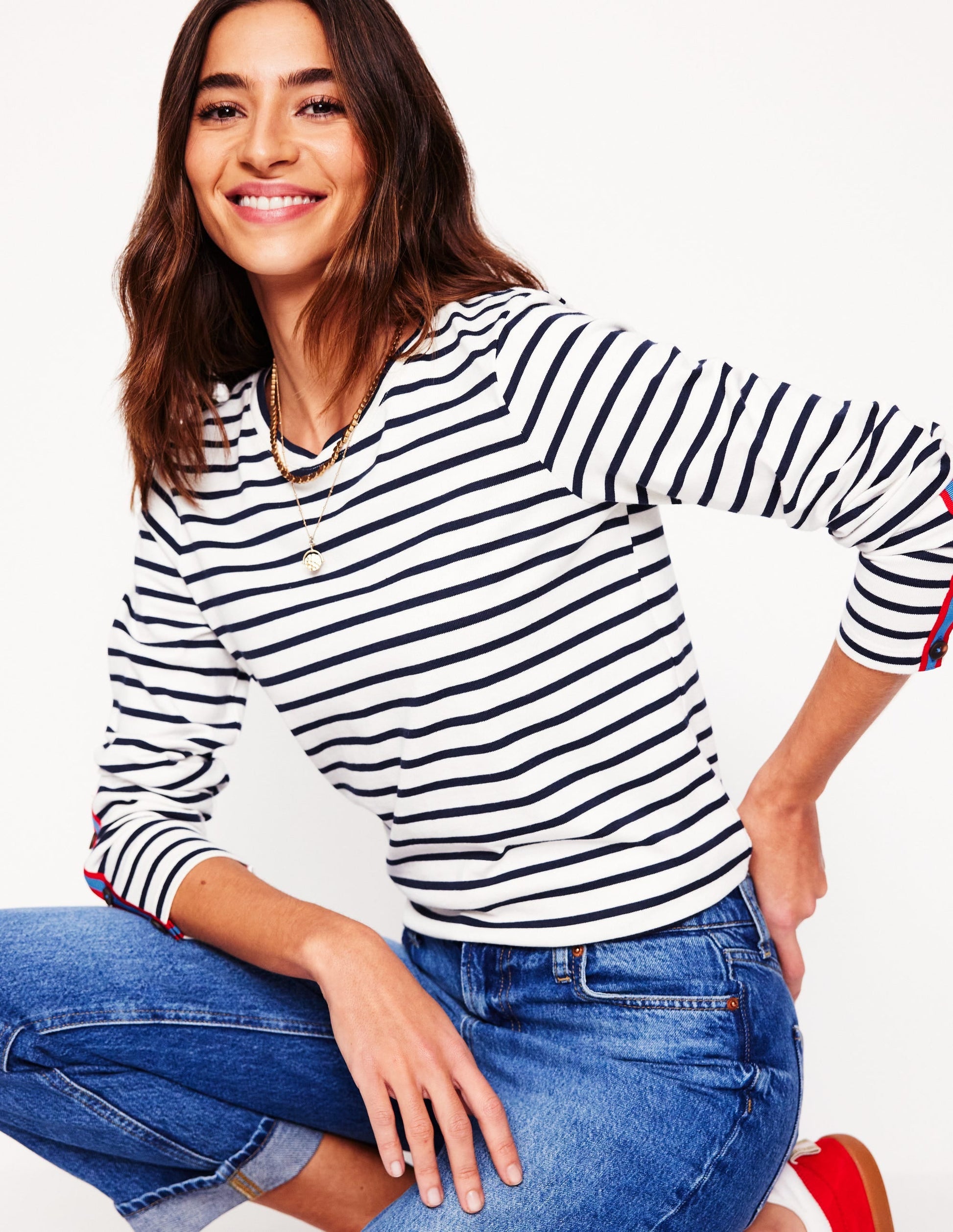Button Cuff Marina Breton-Ivory, French Navy Stripe-1